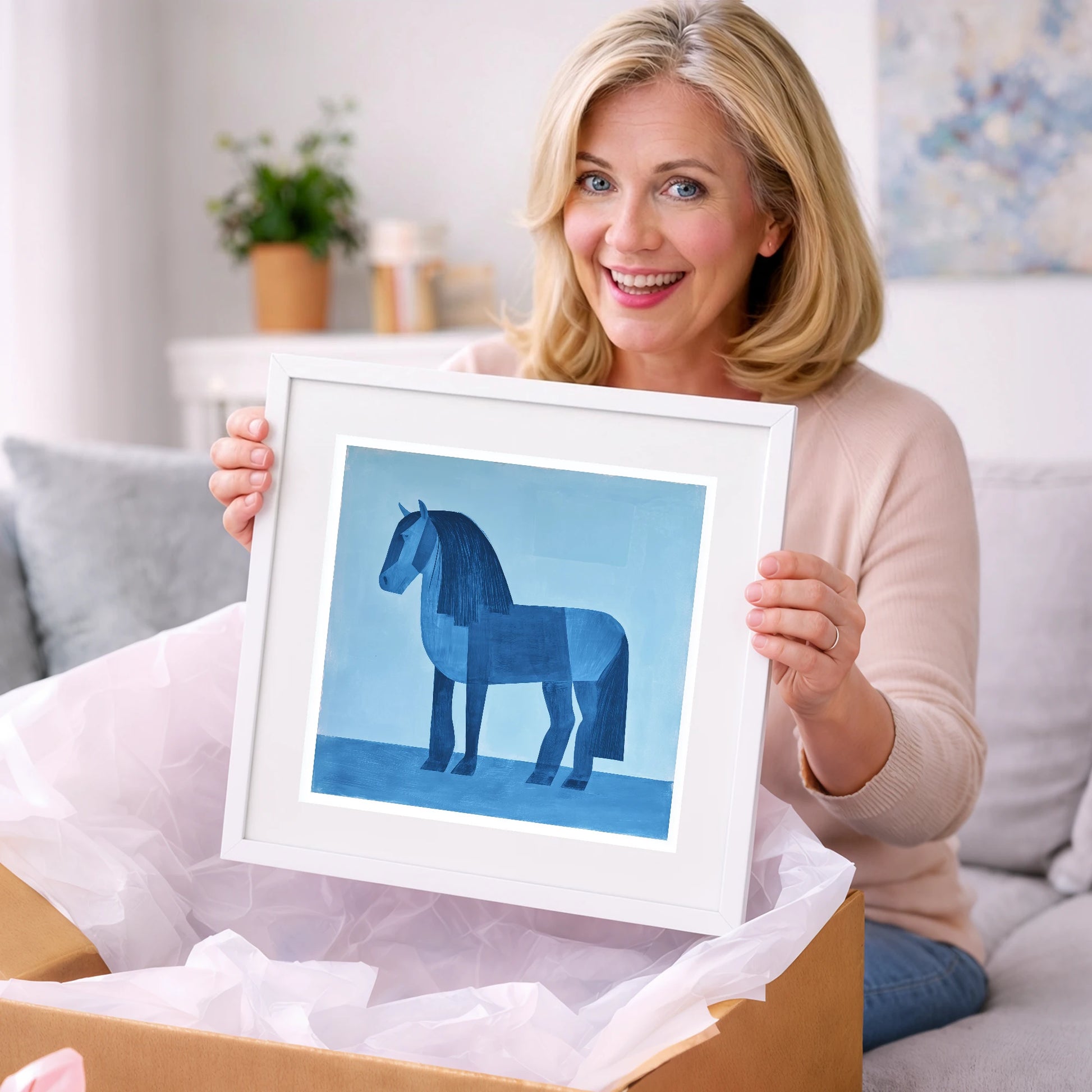 Geometric Blue Heavy Horse - horse breed art gift idea for horse lovers