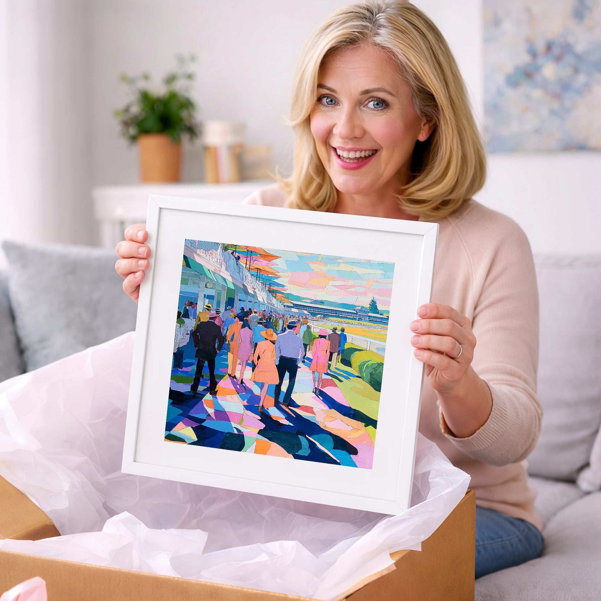 Vibrant Grandstand Parade - racing horse art gift idea for horse lovers