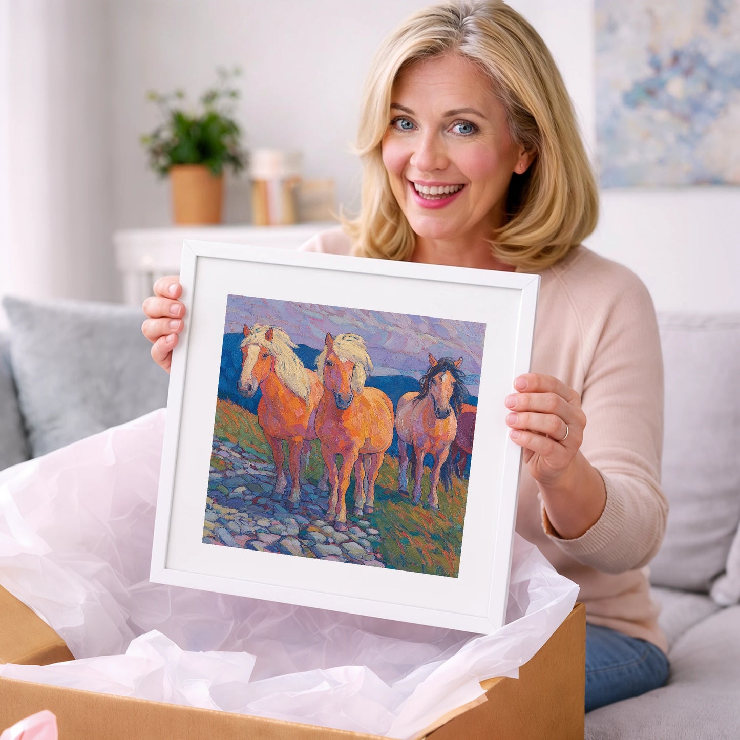Painted Highland Herd - horse landscape art gift idea for horse lovers