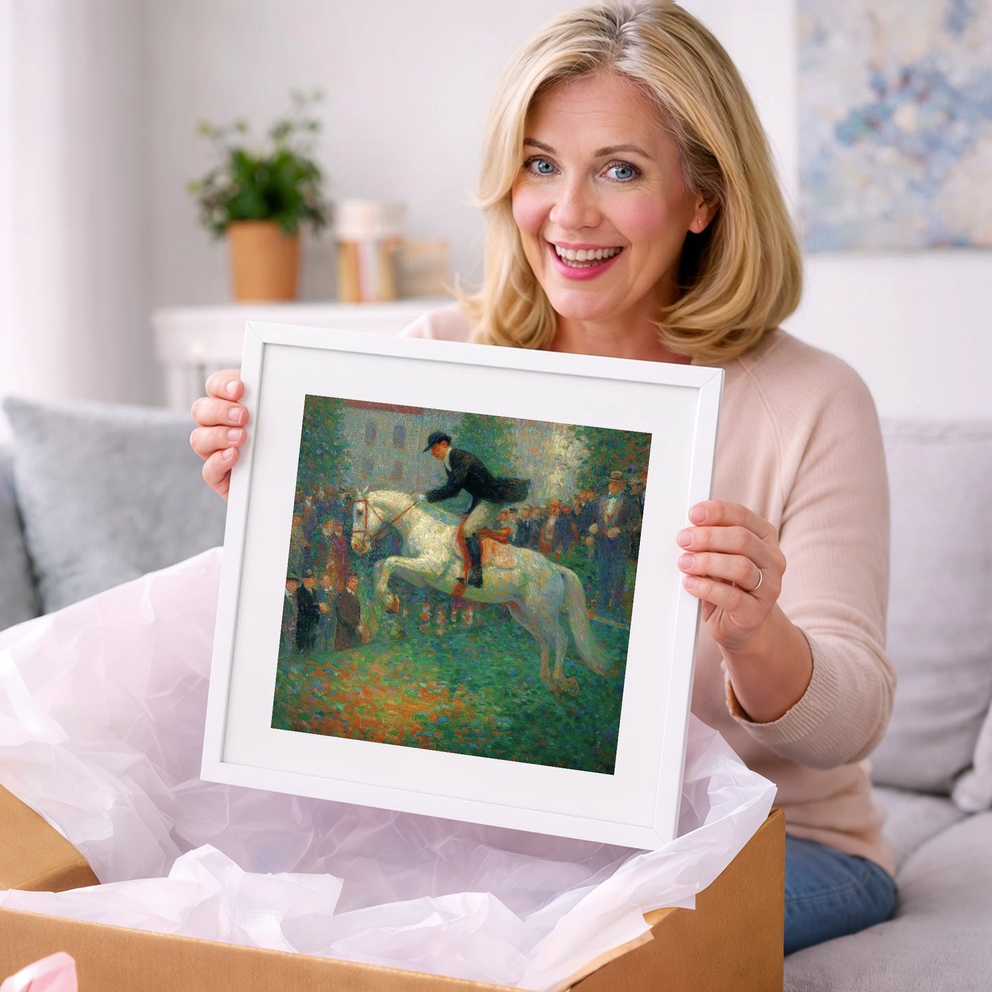 The Luminous Leap - show jumping horse art gift idea for horse lovers