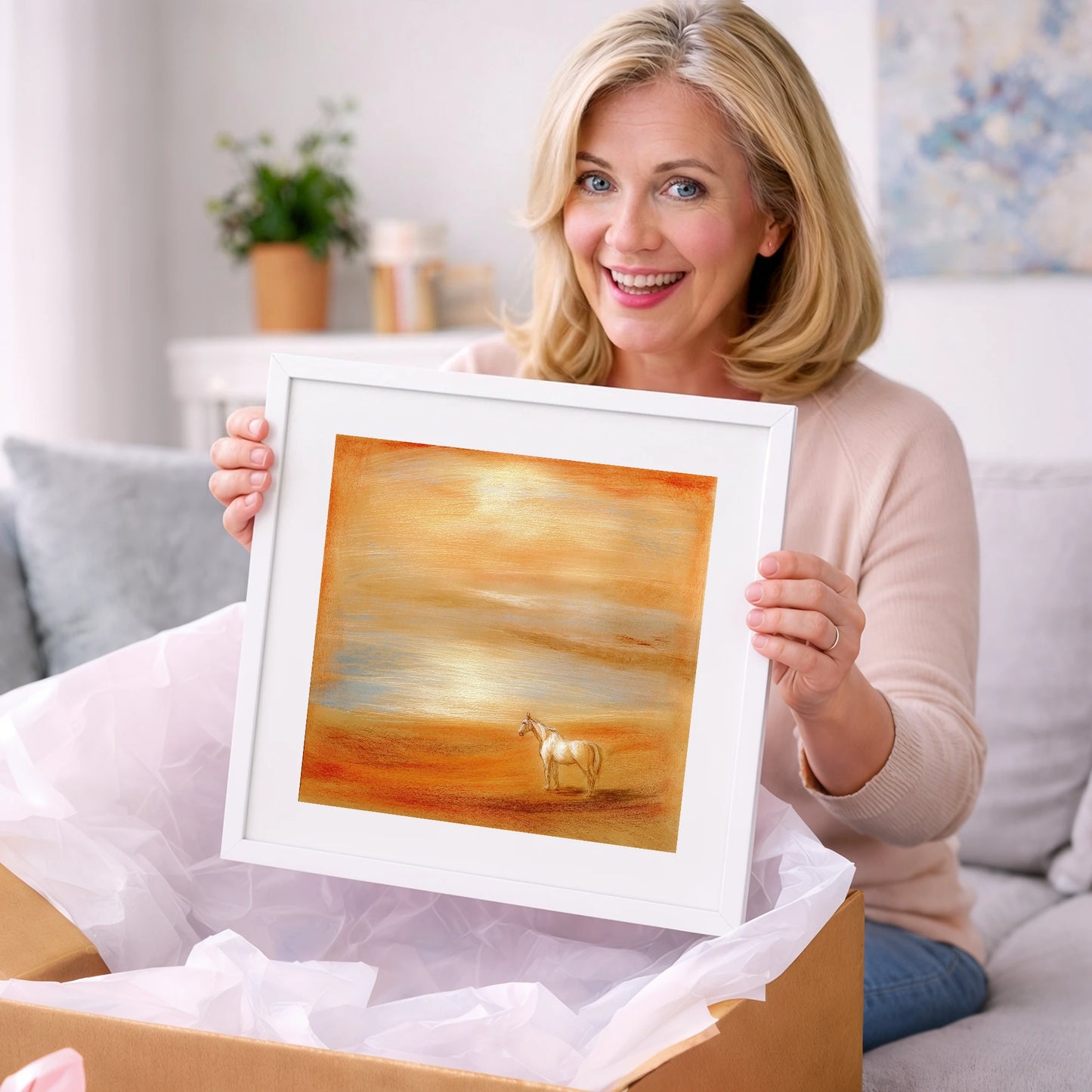 Amber Horizon - horse landscape art gift idea for horse lovers