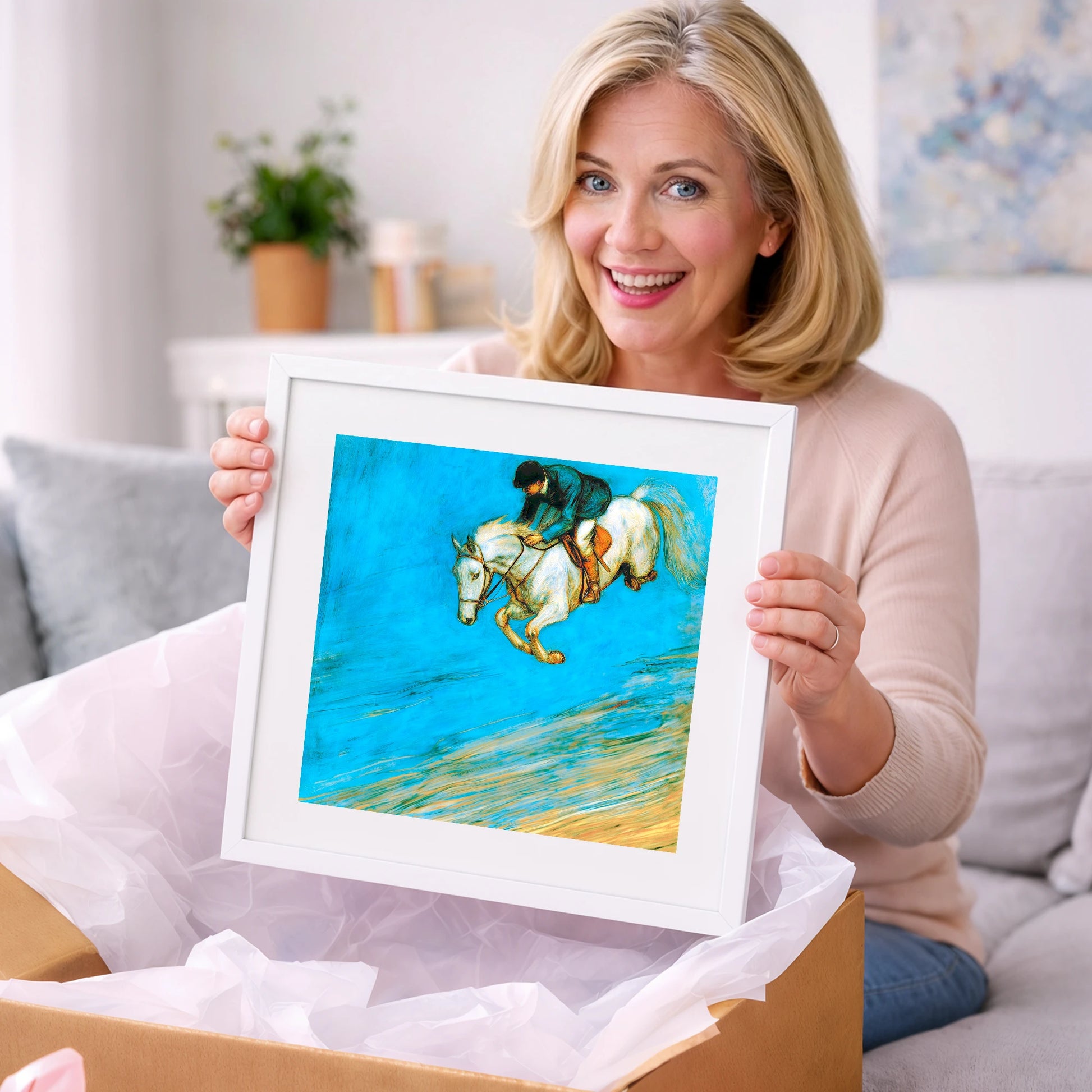 Cerulean Flight - show jumping horse art gift idea for horse lovers