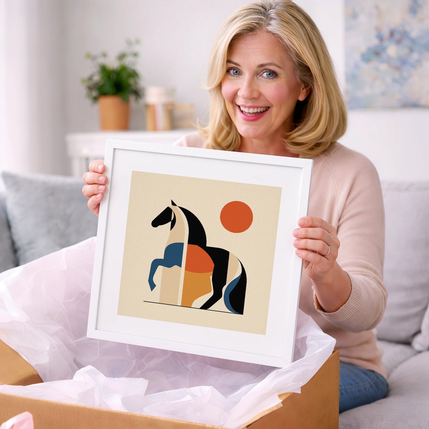 Mid-Century Equine Geometry - horse portrait art gift idea for horse lovers