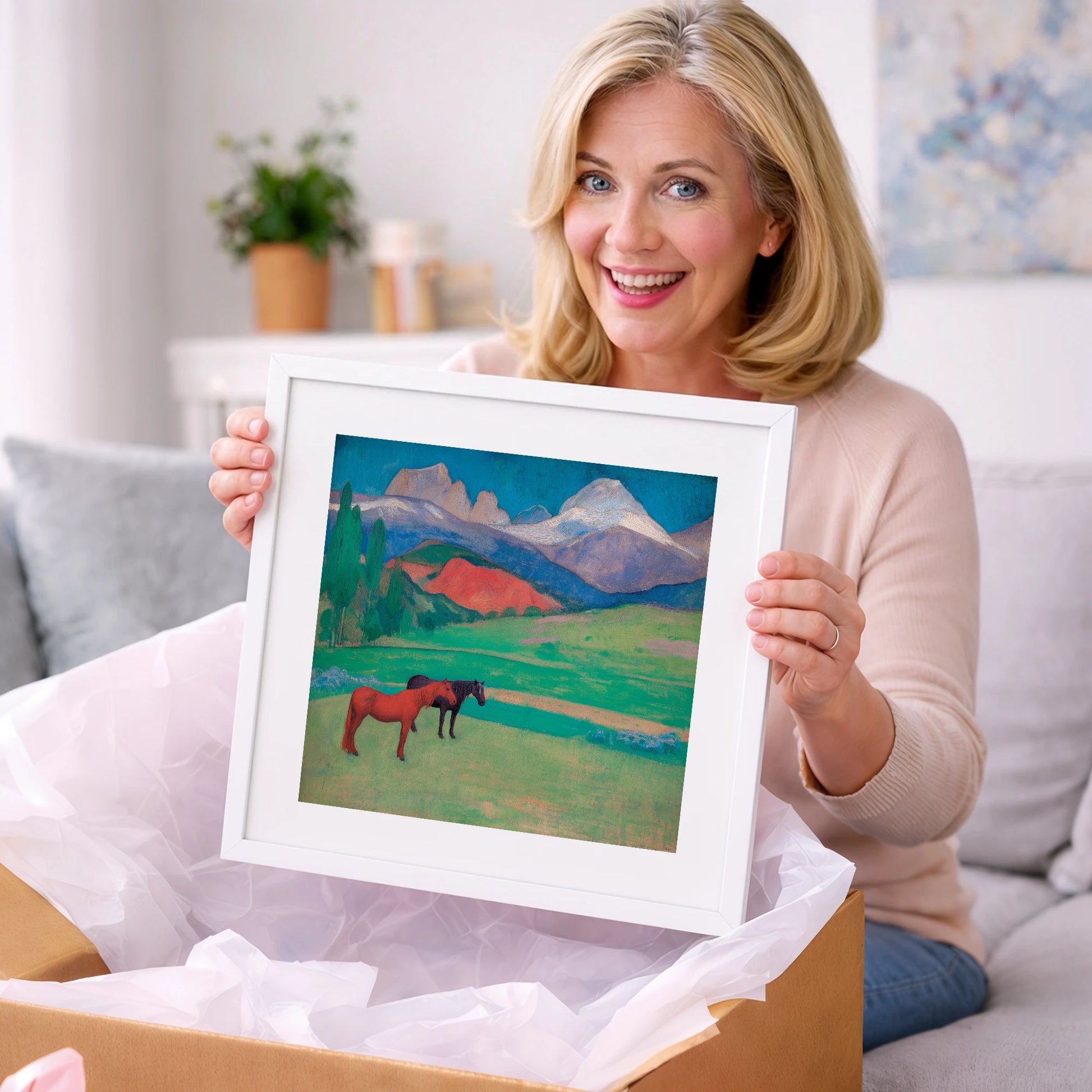 Crimson Mountain Companions - horse landscape art gift idea for horse lovers
