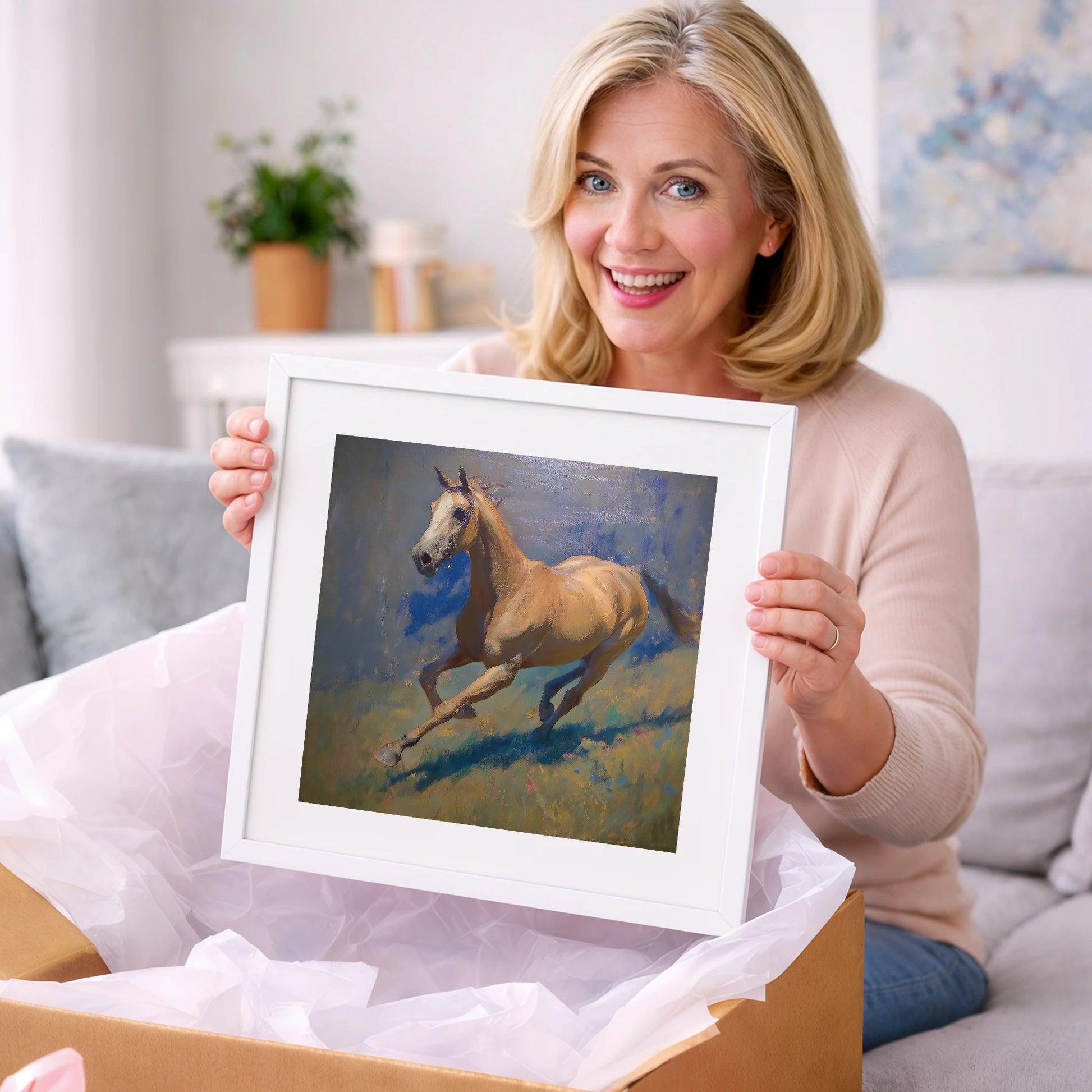 Golden Stride - racing horse art gift idea for horse lovers