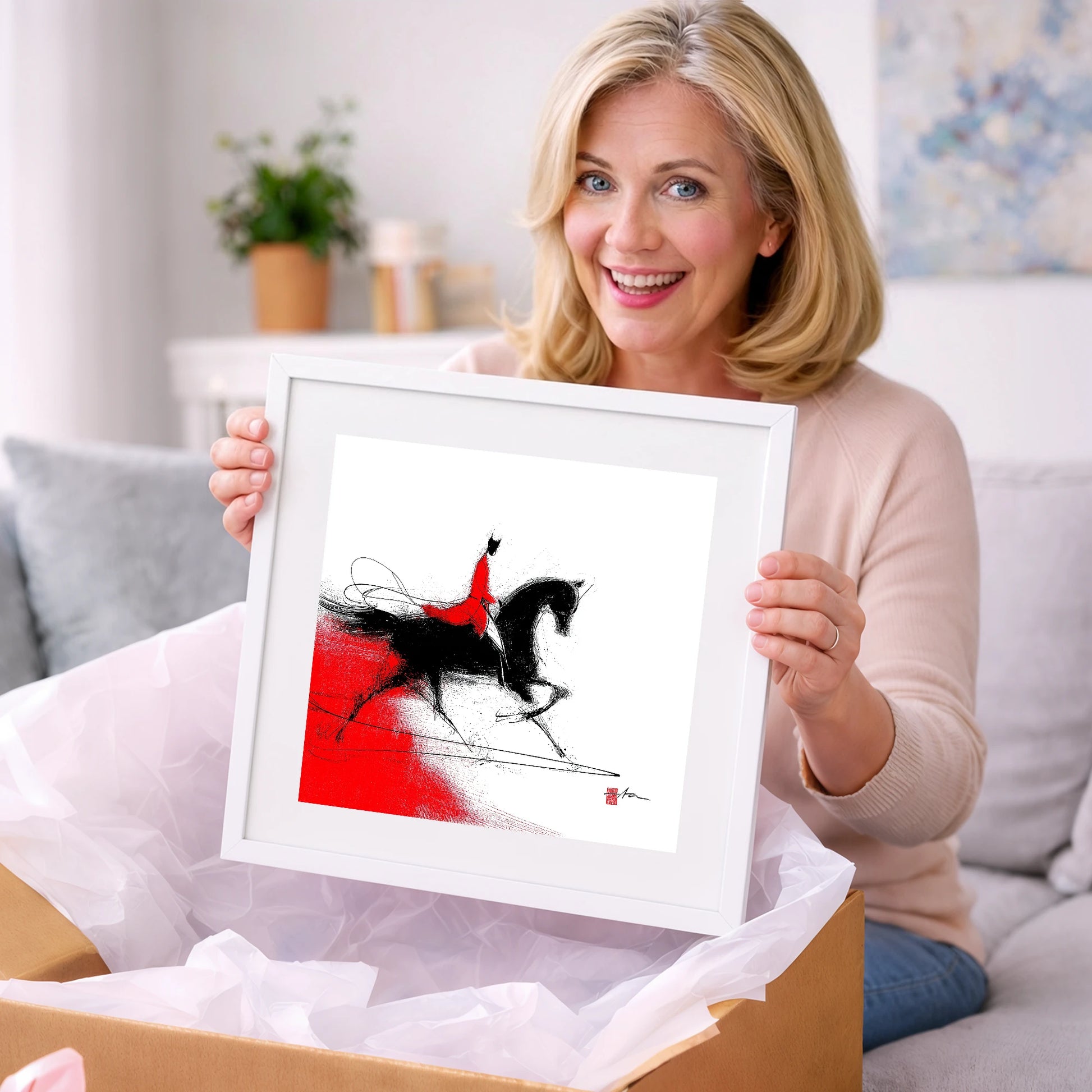 Silhouette in Crimson - dressage horse art gift idea for horse lovers