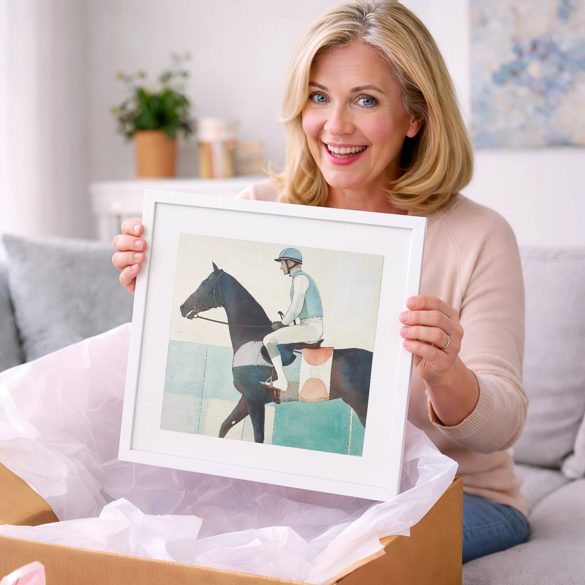 Aquamarine Stride - racing horse art gift idea for horse lovers
