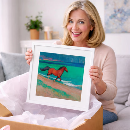 Crimson Coastal Canter - horse landscape art gift idea for horse lovers