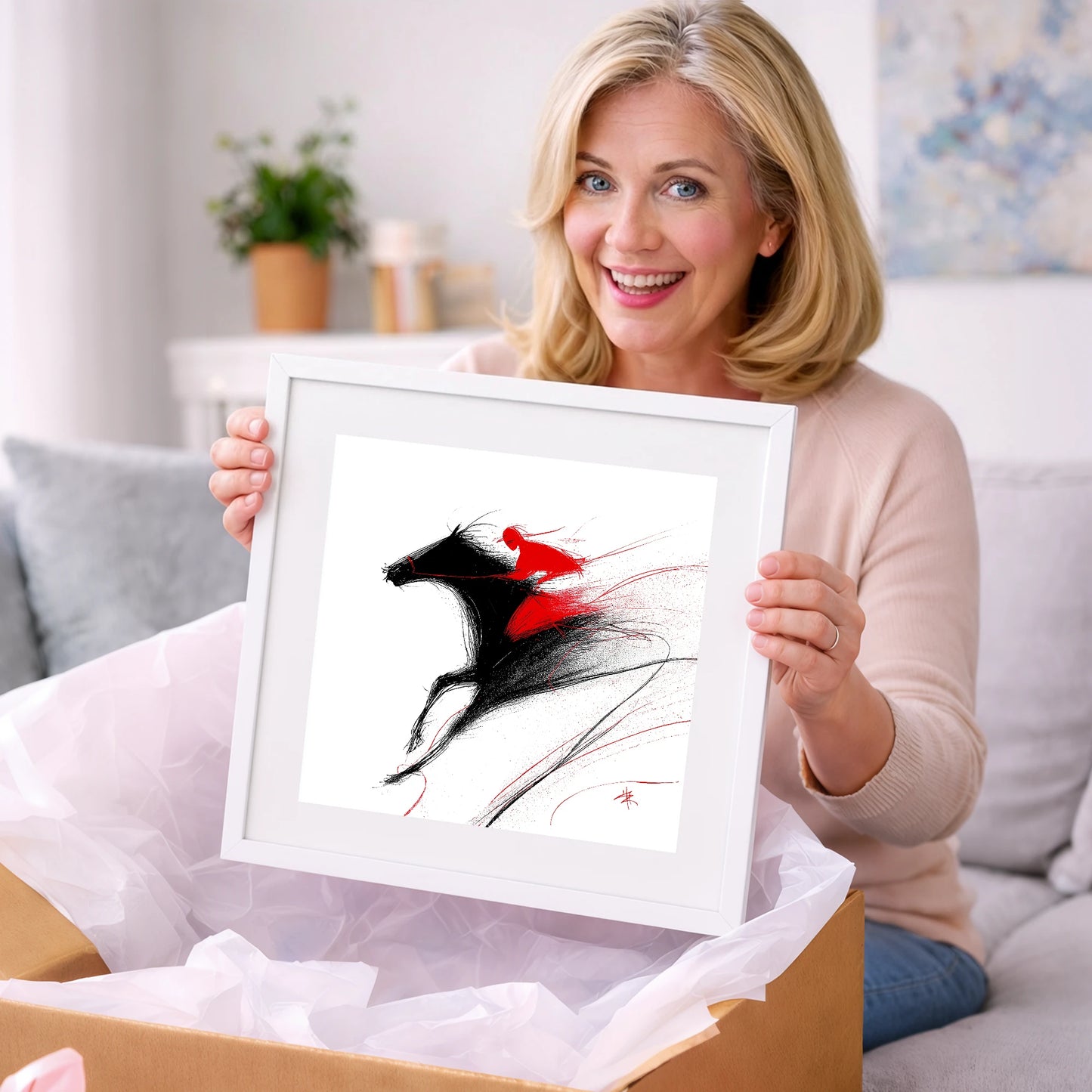 Adrenaline in Red - racing horse art gift idea for horse lovers