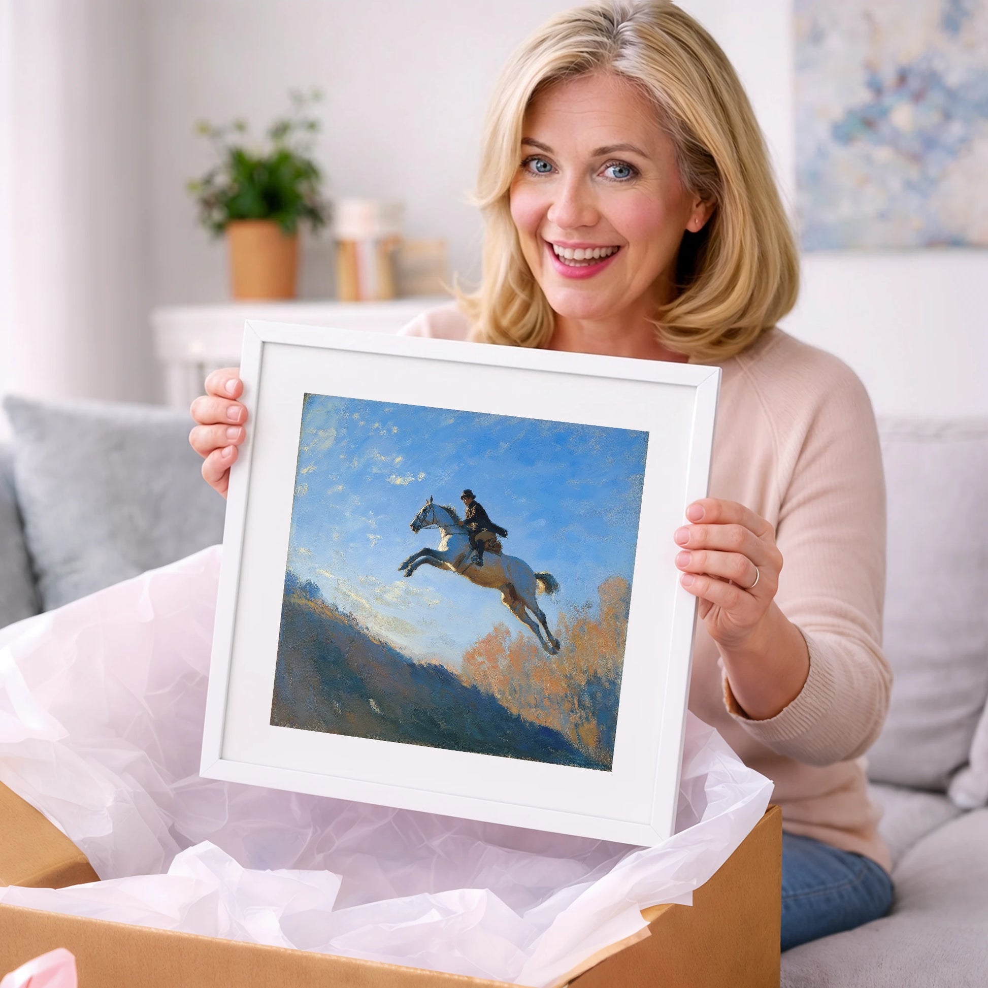 Flight Over The Ridge - show jumping horse art gift idea for horse lovers