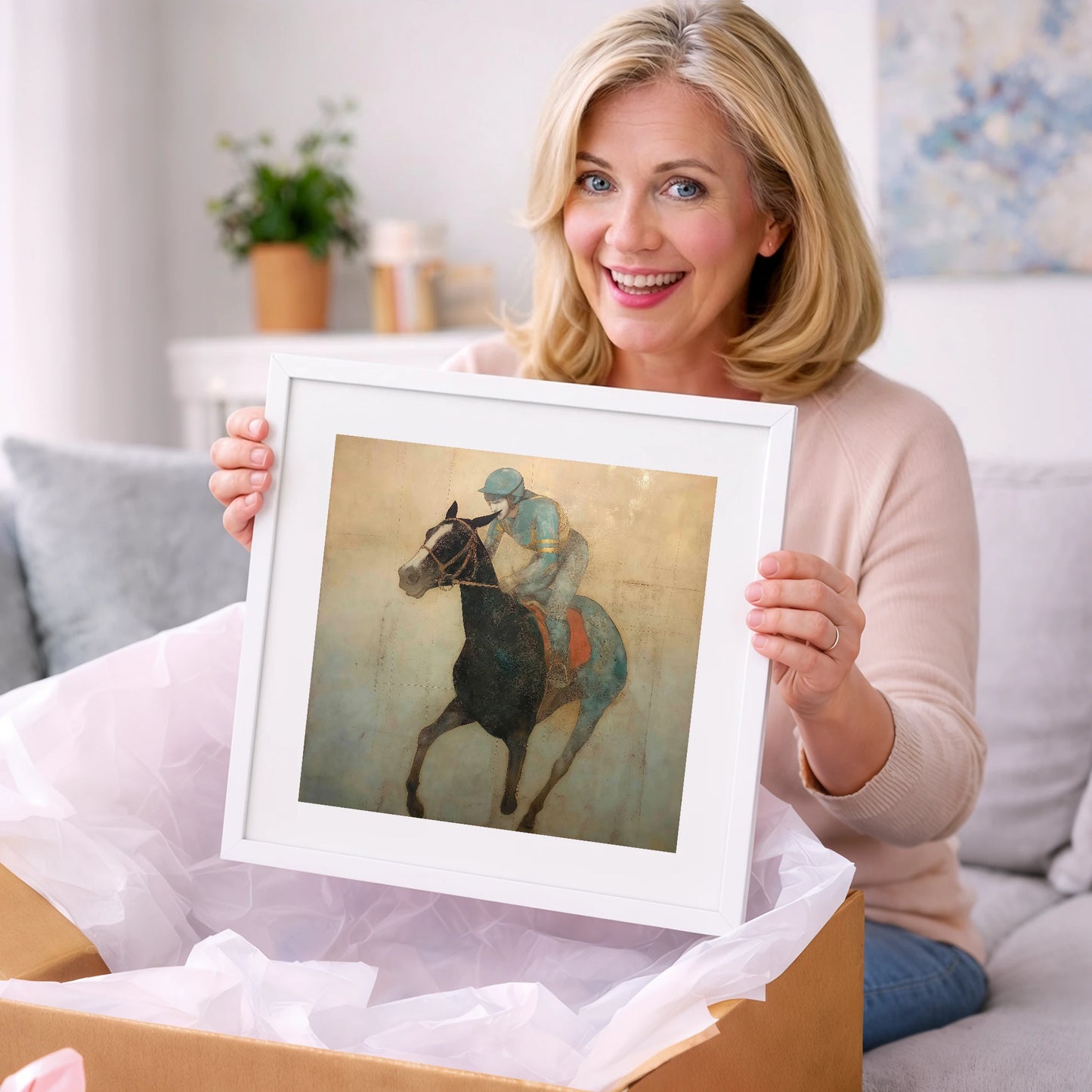 Teal Silk Canter - racing horse art gift idea for horse lovers