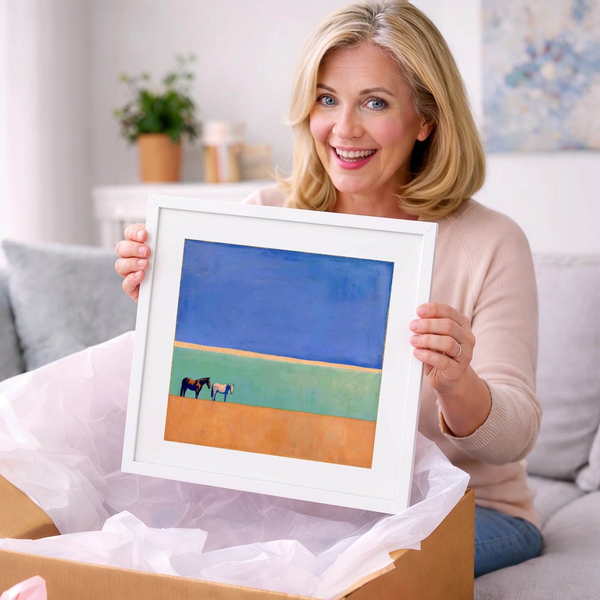 Sunlit Plain - horse landscape art gift idea for horse lovers