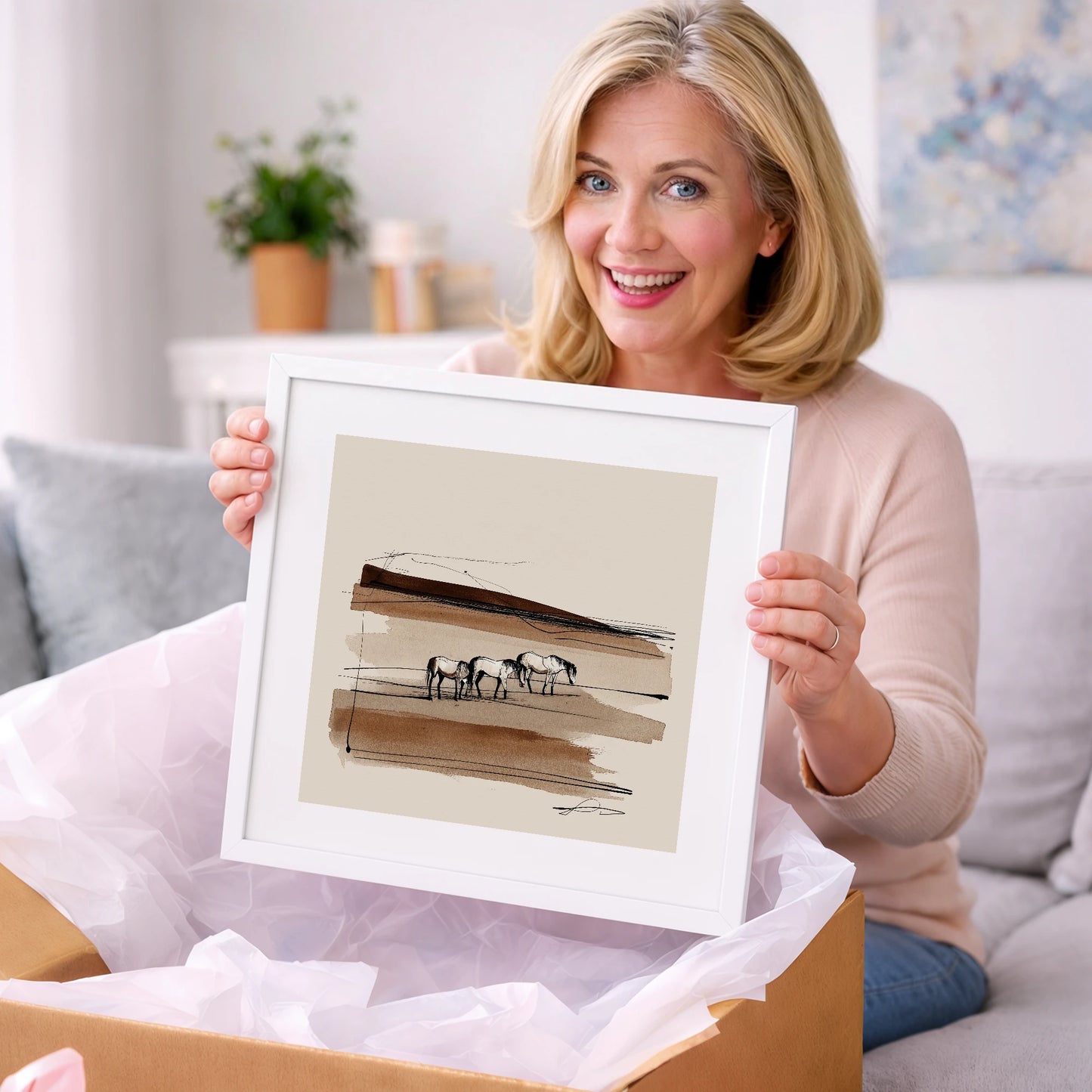 Minimalist Sepia Herd - wild horses art gift idea for horse lovers