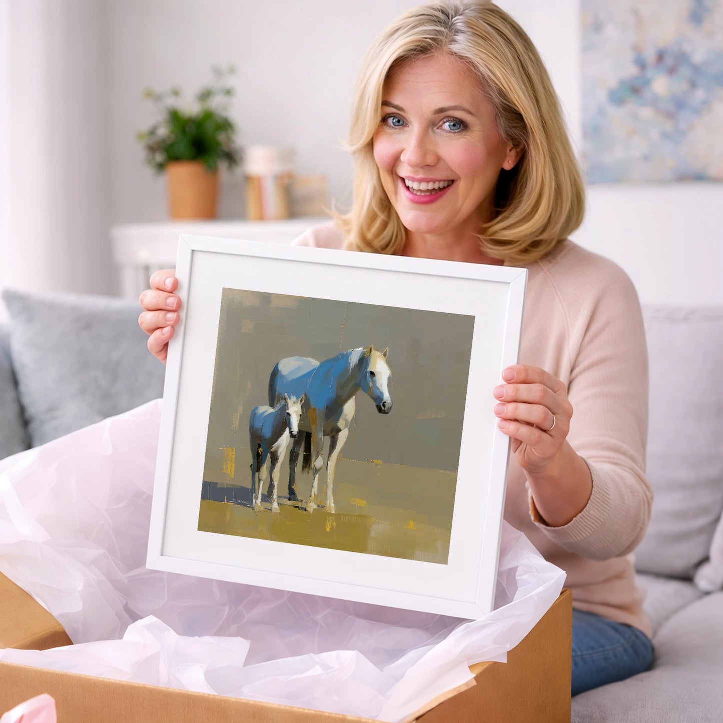 A Mother’s Quiet Watch - mare & foal art gift idea for horse lovers