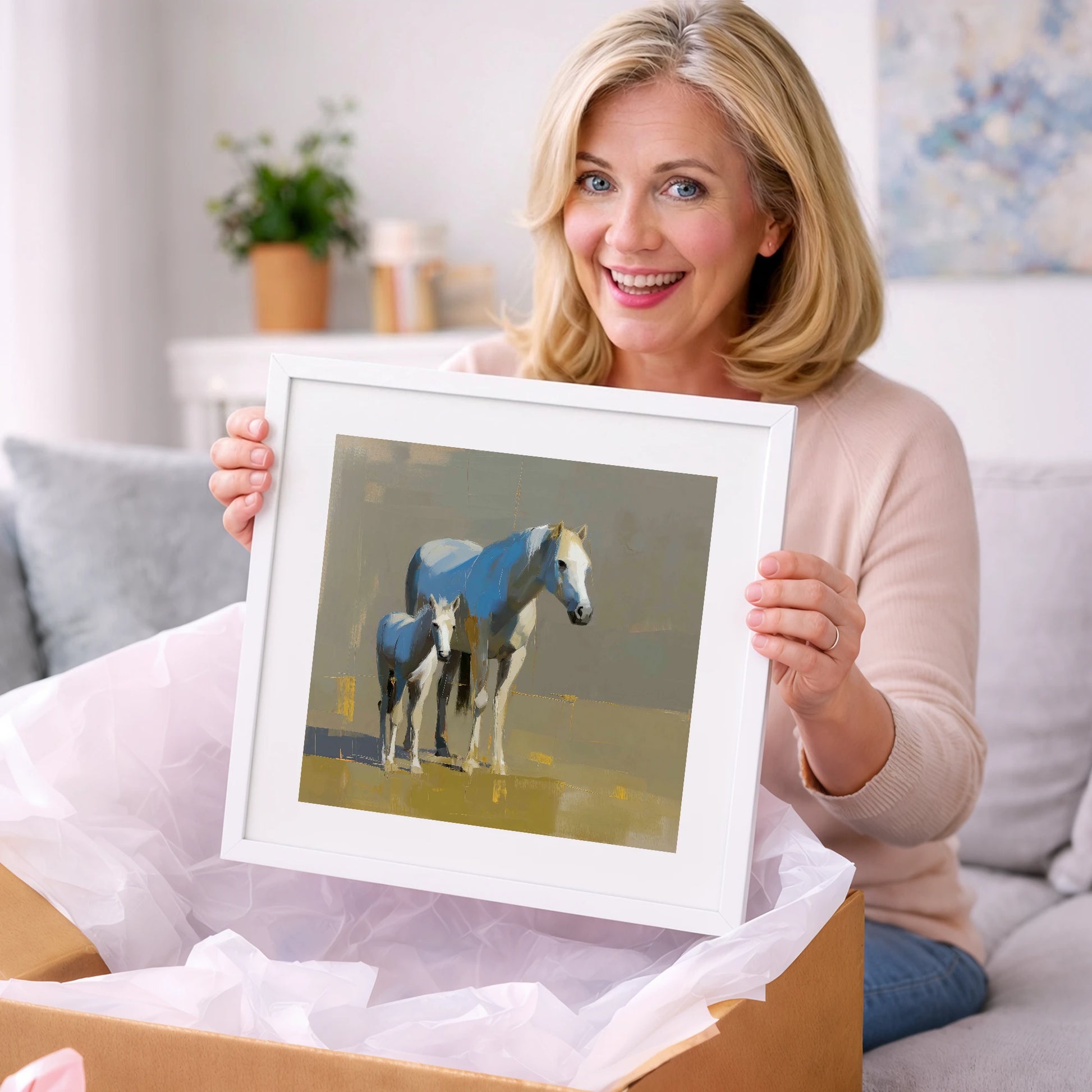 A Mother’s Quiet Watch - mare & foal art gift idea for horse lovers