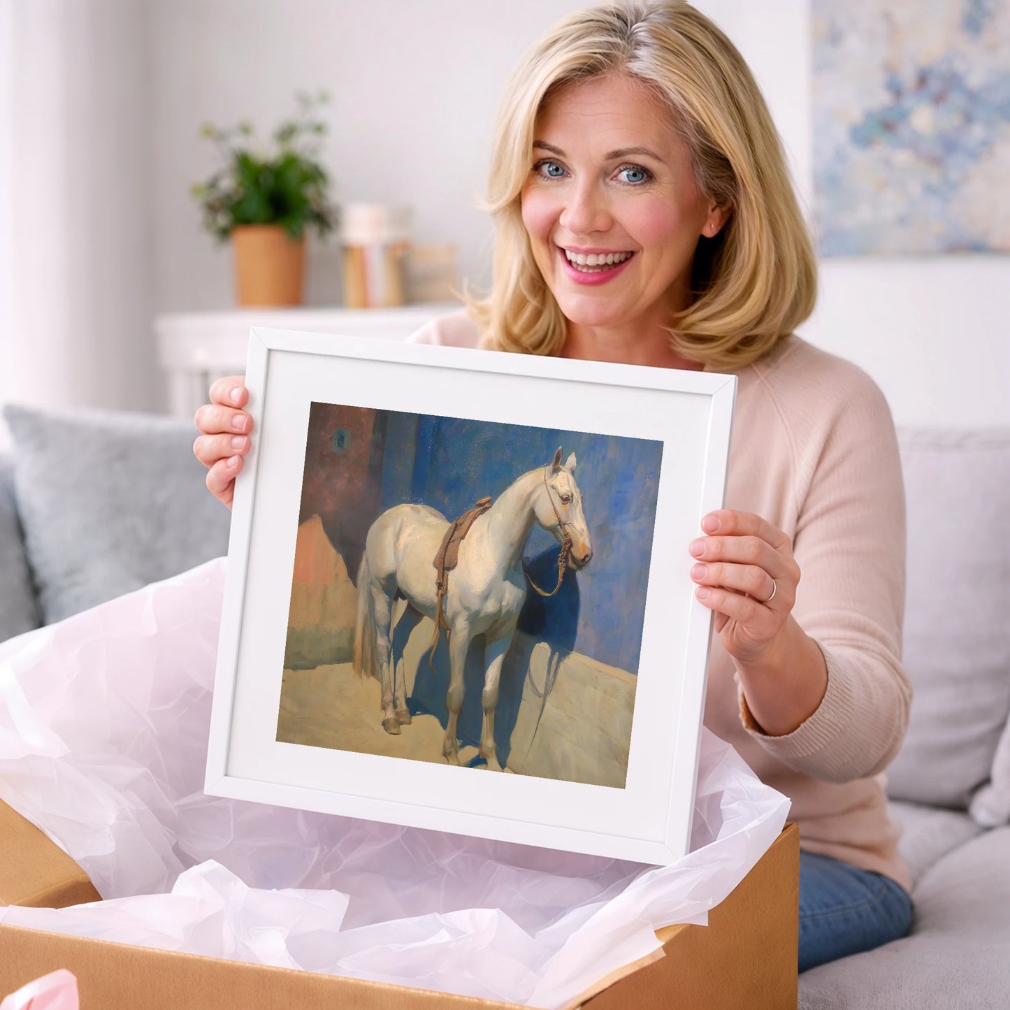 Sunlit Grey against Azure - horse breed art gift idea for horse lovers
