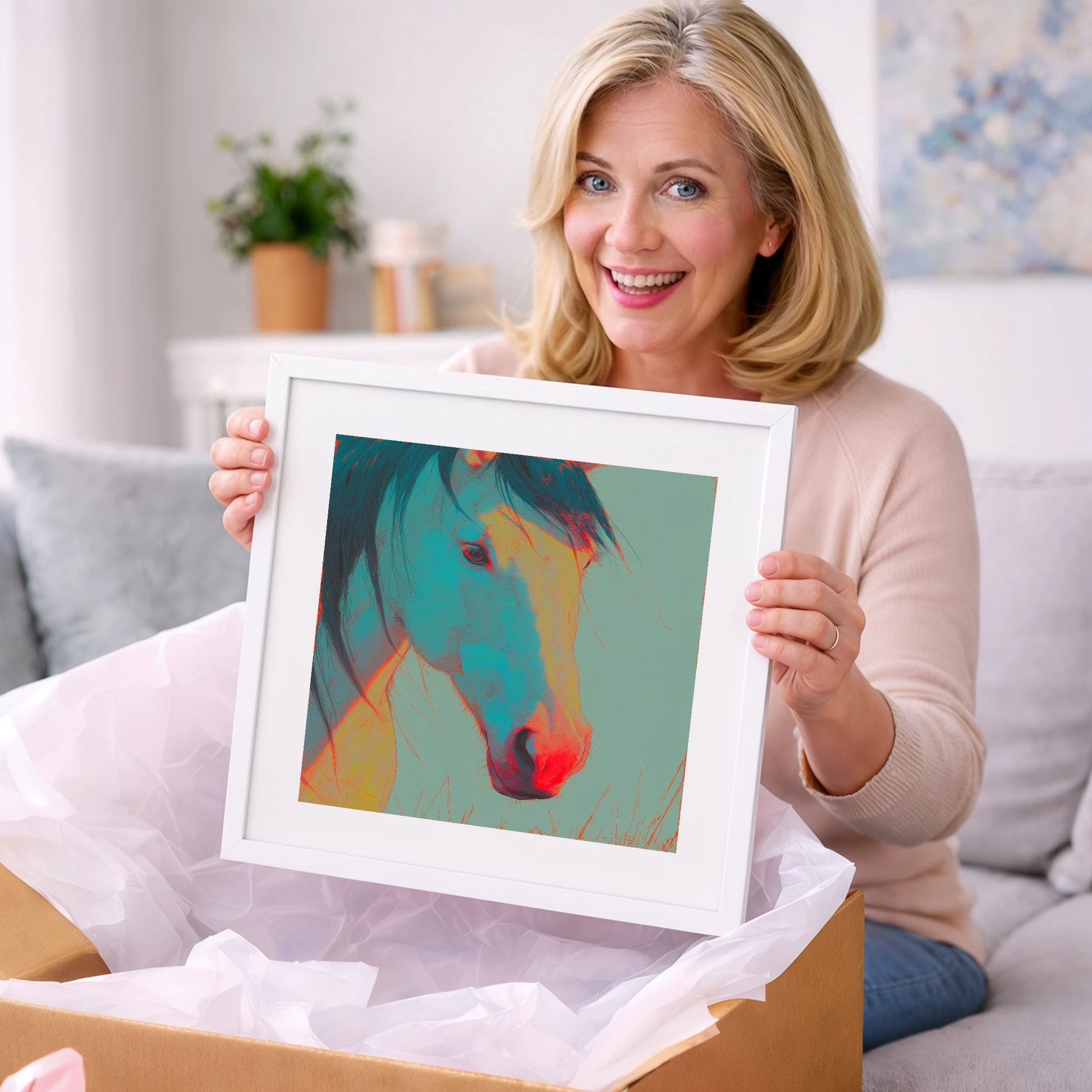 Neon Equine Gaze - horse portrait art gift idea for horse lovers