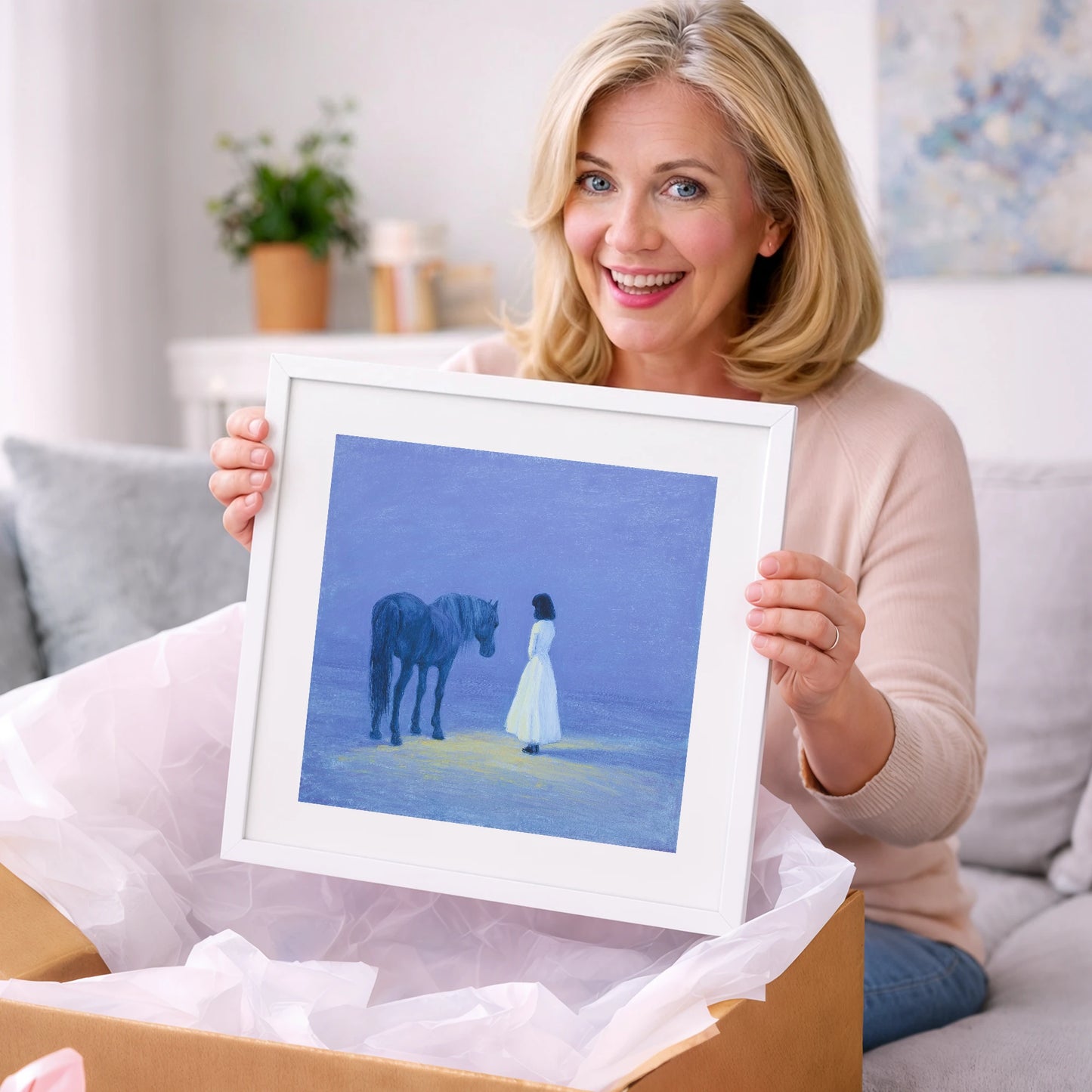 The Quiet Meeting - horse & rider art gift idea for horse lovers