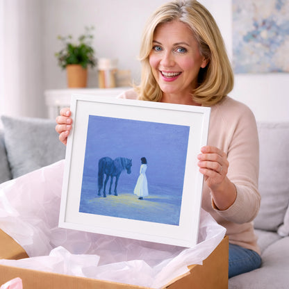 The Quiet Meeting - horse & rider art gift idea for horse lovers