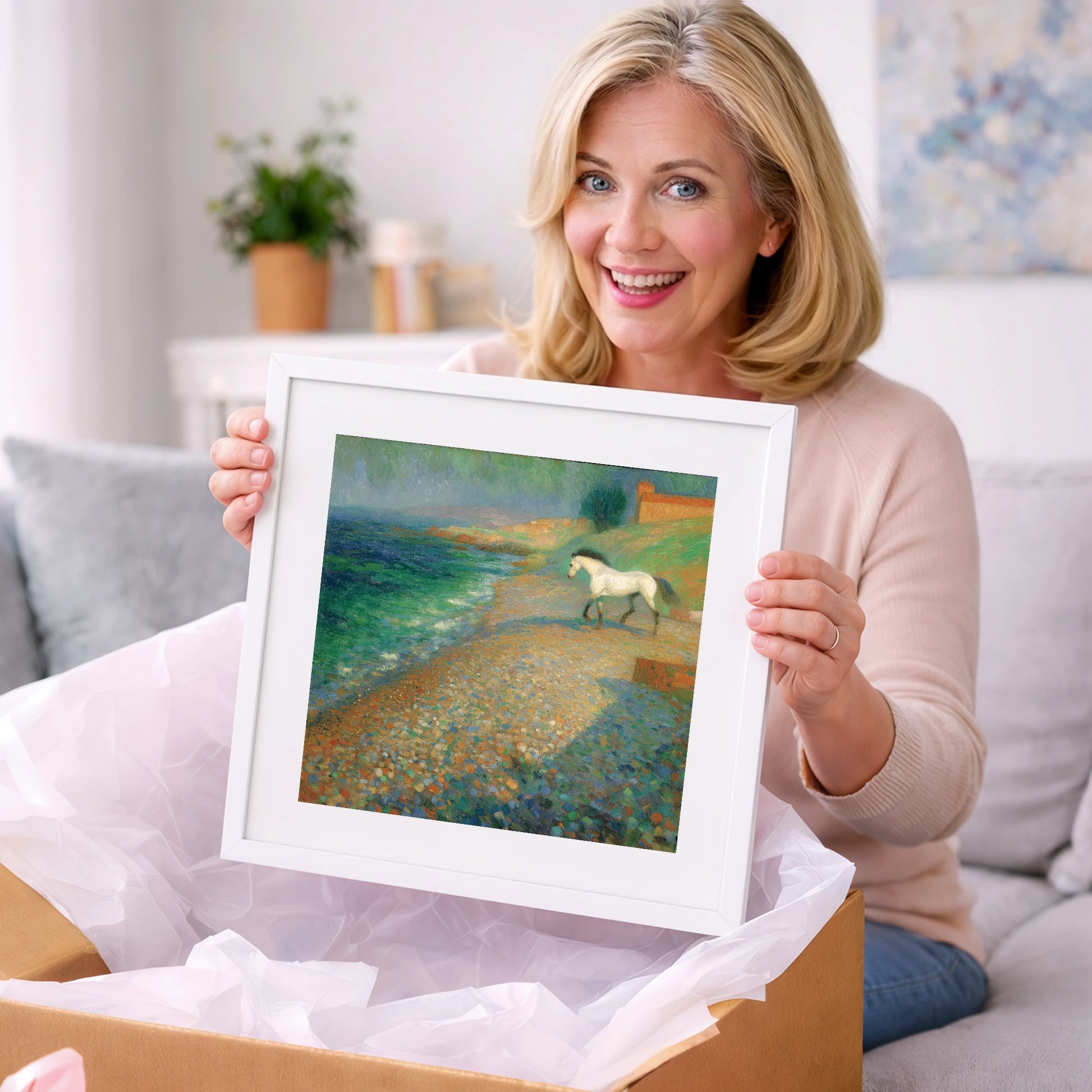 Vibrant Coastal Grey - horse landscape art gift idea for horse lovers