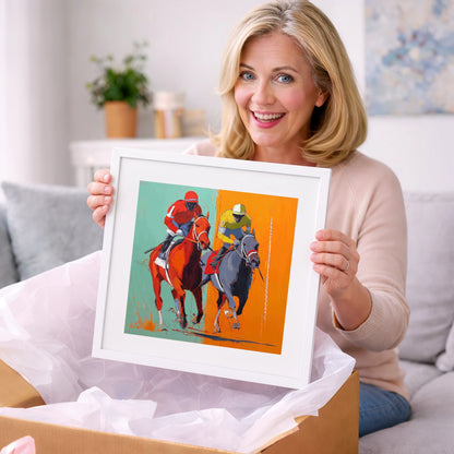 Neck and Neck - racing horse art gift idea for horse lovers