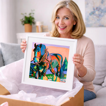 Vibrant Heavy Horse in Harness - horse breed art gift idea for horse lovers