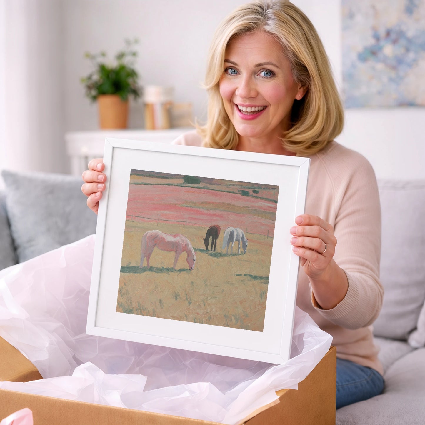 Dusky Meadow Grazing - horse landscape art gift idea for horse lovers