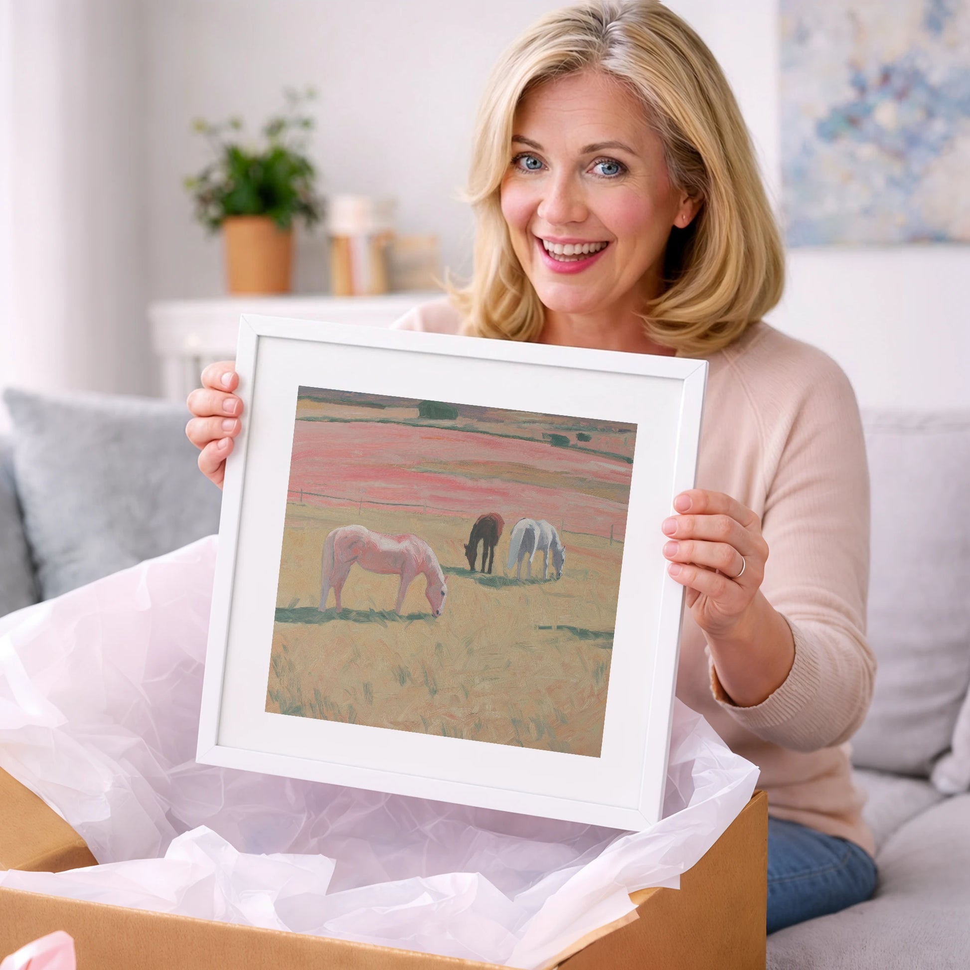 Dusky Meadow Grazing - horse landscape art gift idea for horse lovers