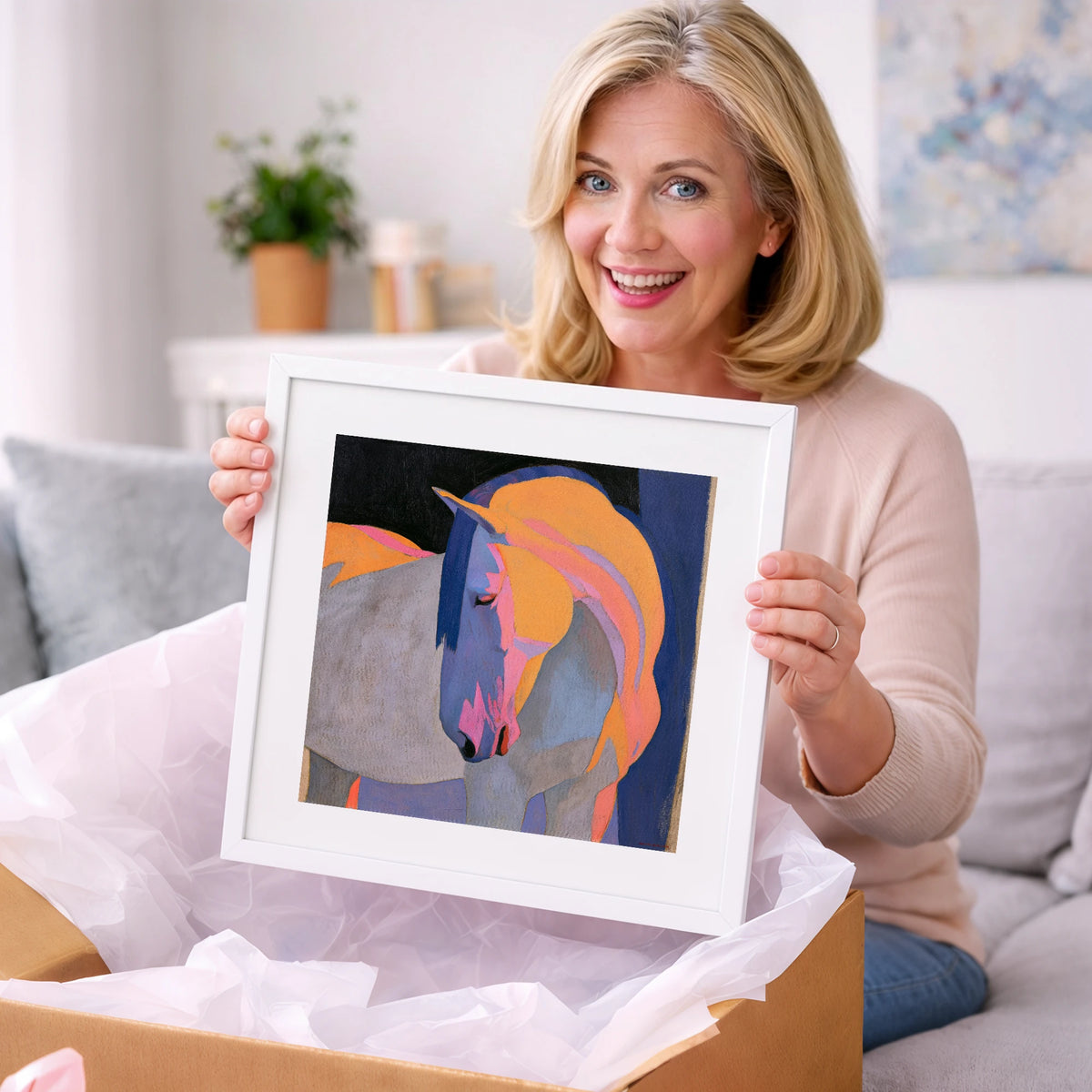 Colourful Painted Grey Horse - horse breed art gift idea for horse lovers