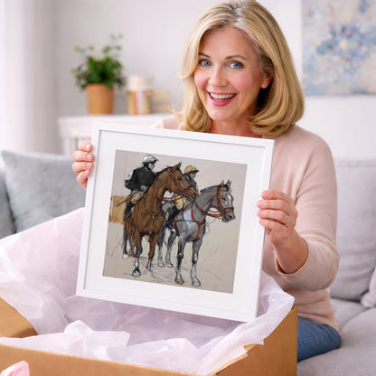 Waiting for the Off - racing horse art gift idea for horse lovers