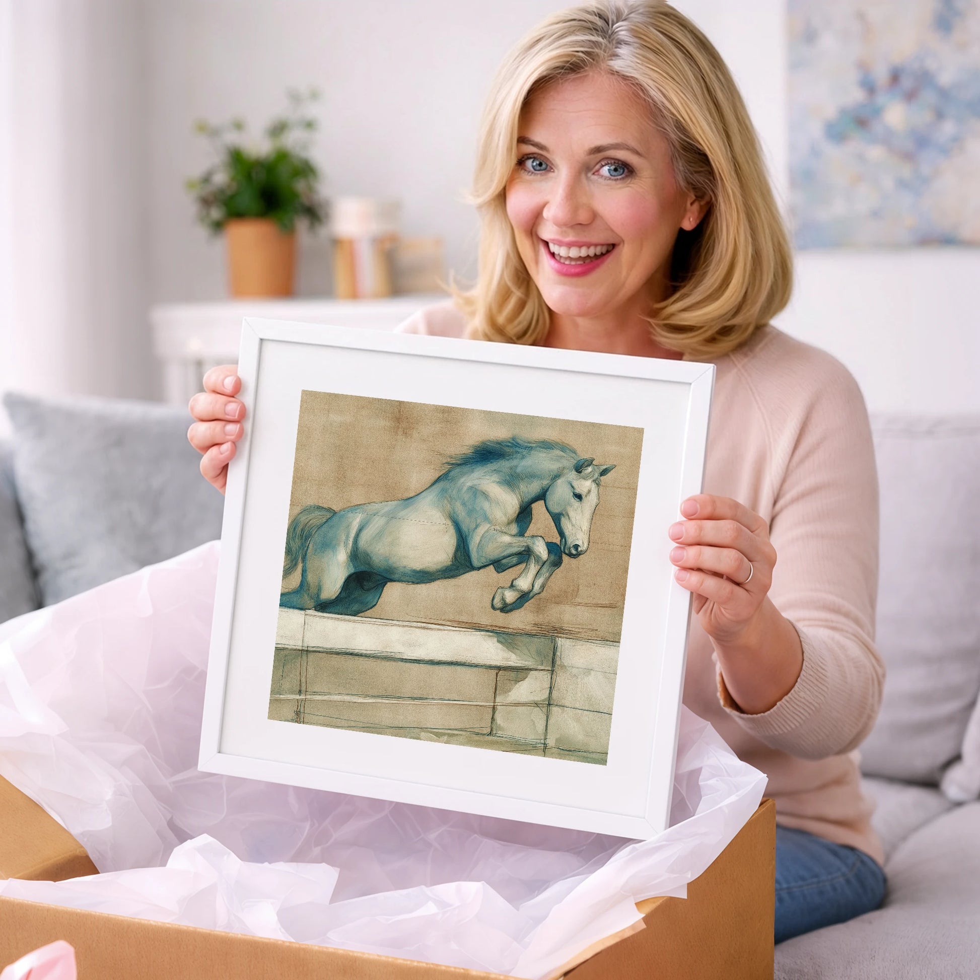 Airborne Grace - show jumping horse art gift idea for horse lovers