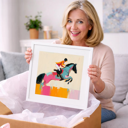 Technicolour Flight - show jumping horse art gift idea for horse lovers