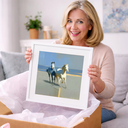Sunlit Coastal Canter - wild horses art gift idea for horse lovers