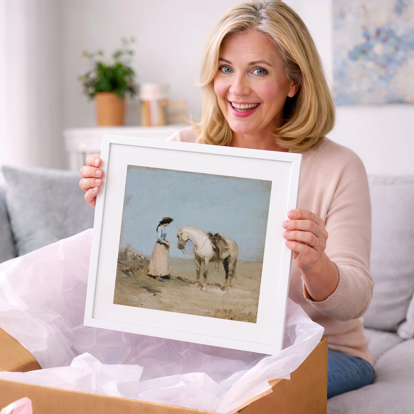 The Waiting Grey - horse & rider art gift idea for horse lovers
