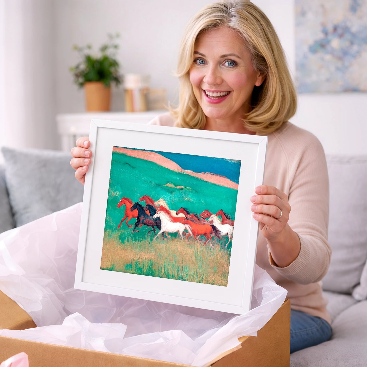 Crimson and Emerald Herd - wild horses art gift idea for horse lovers