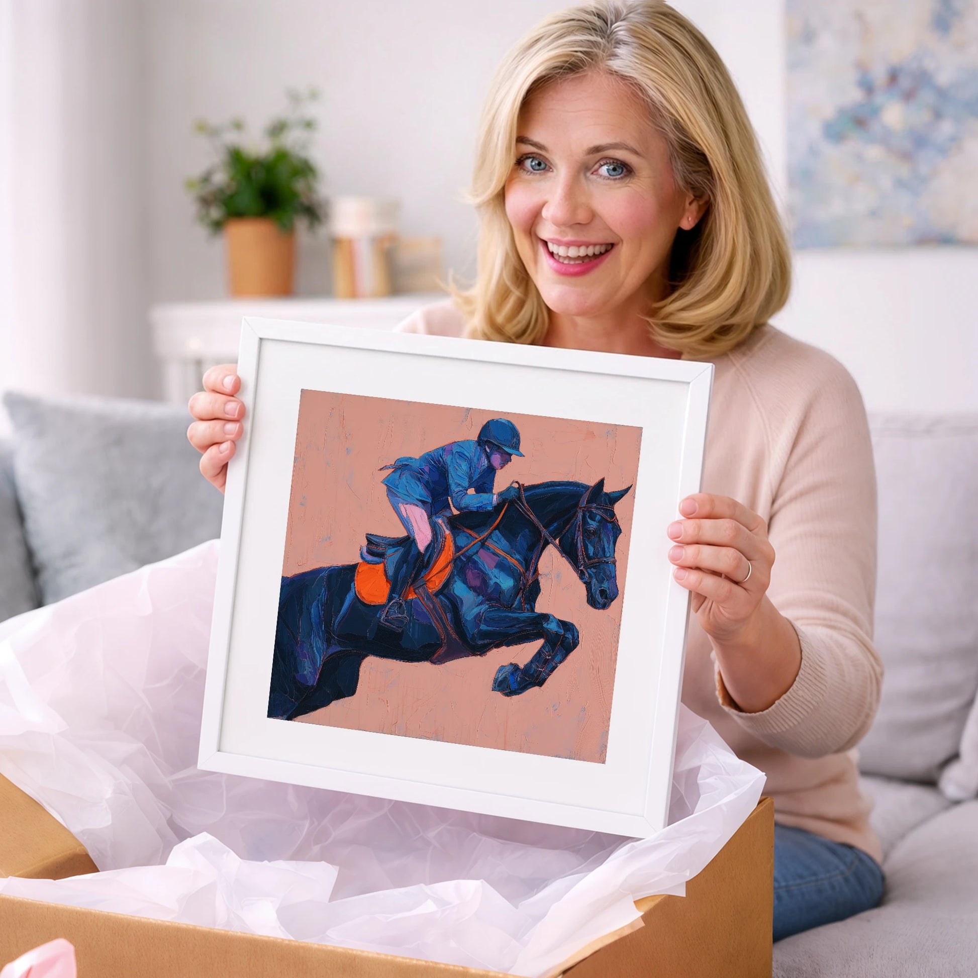 Indigo Ascending - show jumping horse art gift idea for horse lovers