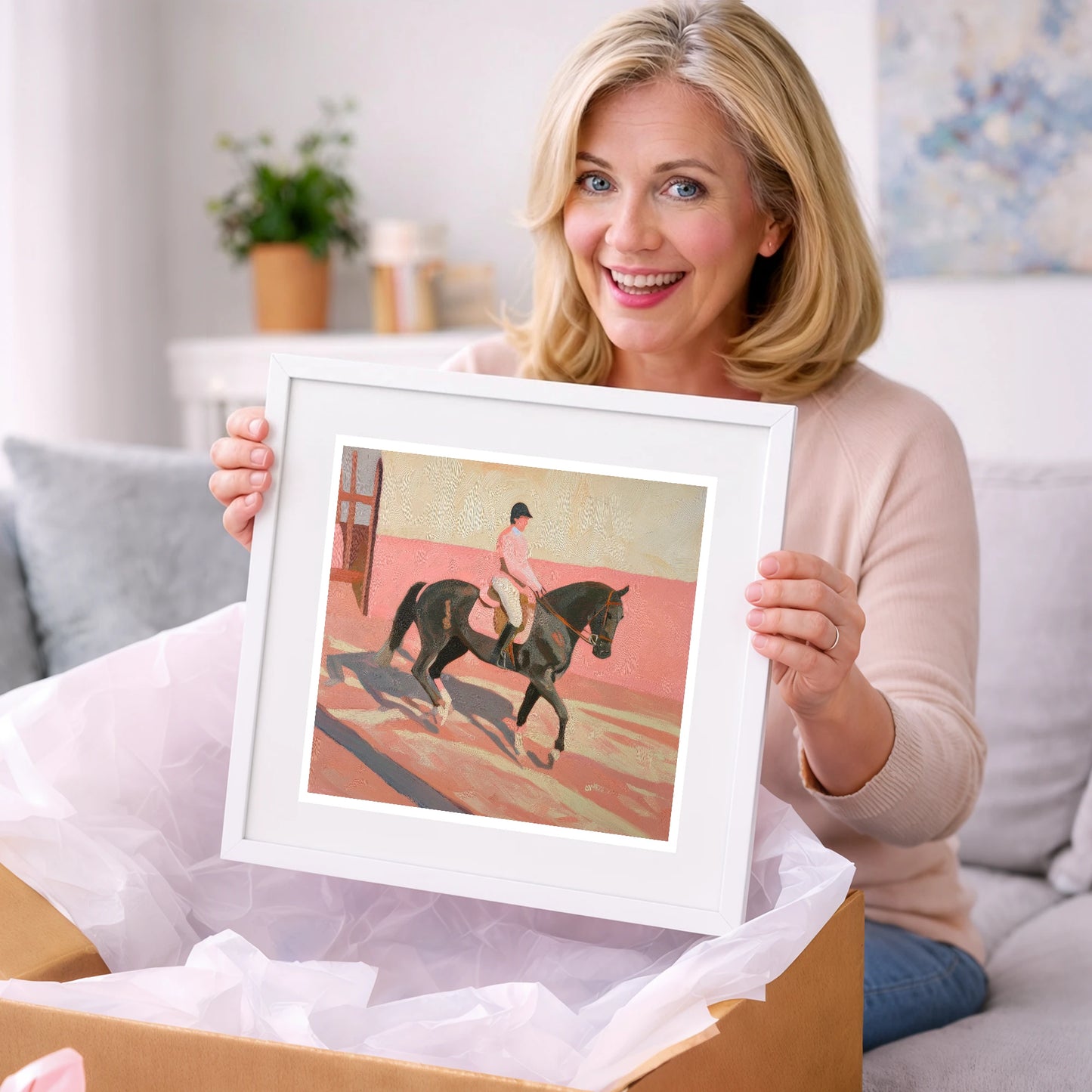 Dusty Pink Shadows - dressage horse art gift idea for horse lovers