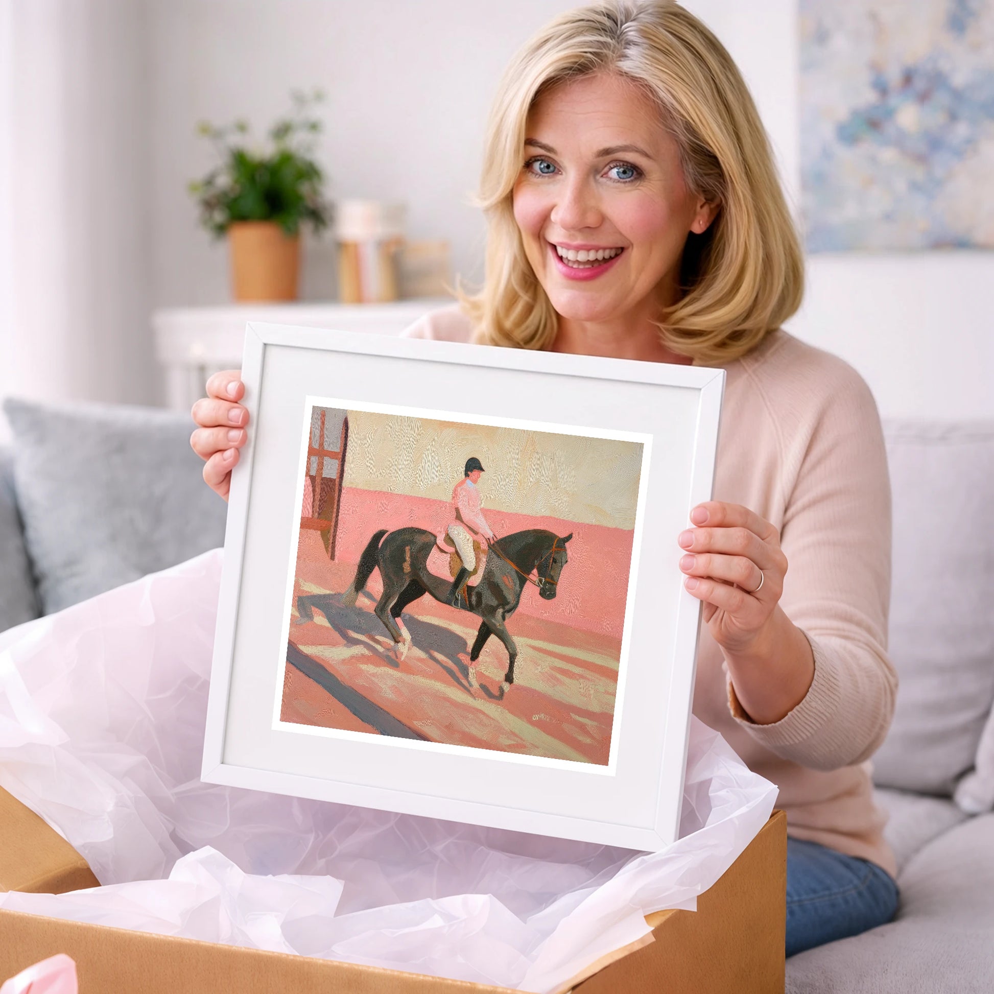 Dusty Pink Shadows - dressage horse art gift idea for horse lovers