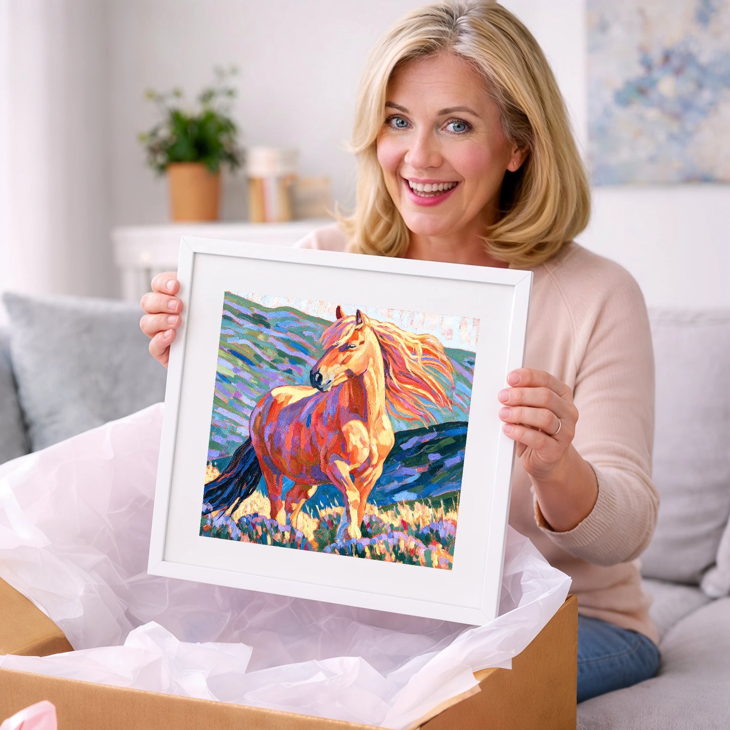 Colourful Golden Horse Portrait - horse breed art gift idea for horse lovers