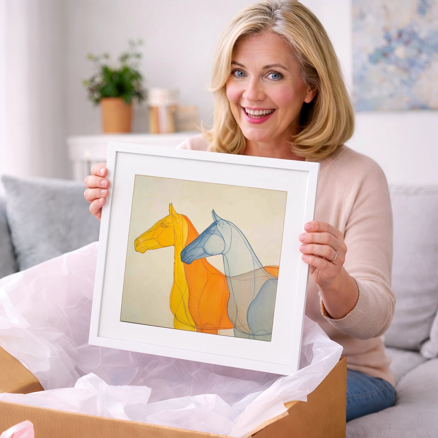 Synchronised Racing Profiles - racing horse art gift idea for horse lovers