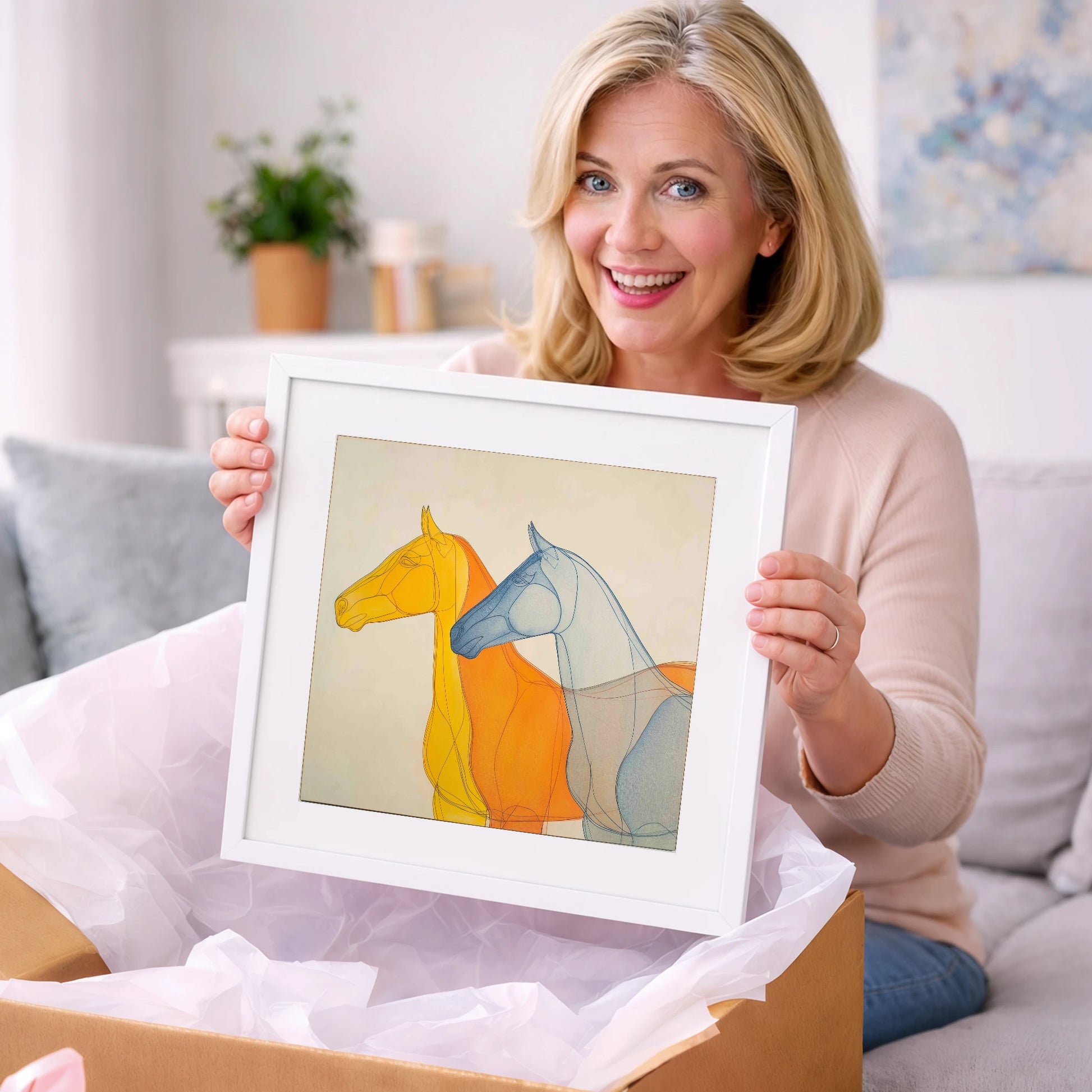 Synchronised Racing Profiles - racing horse art gift idea for horse lovers