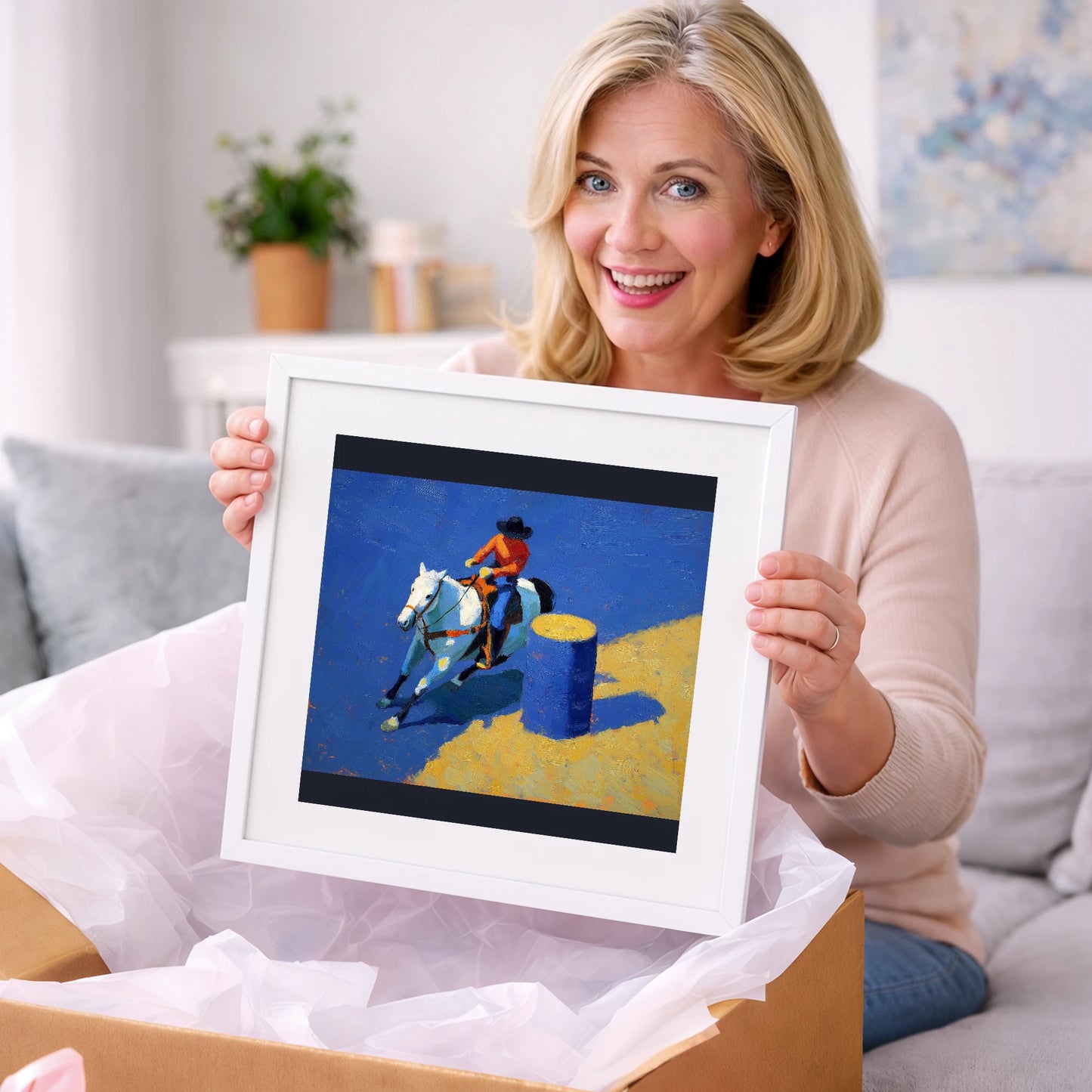 Blue Barrel Turn - western horse art gift idea for horse lovers