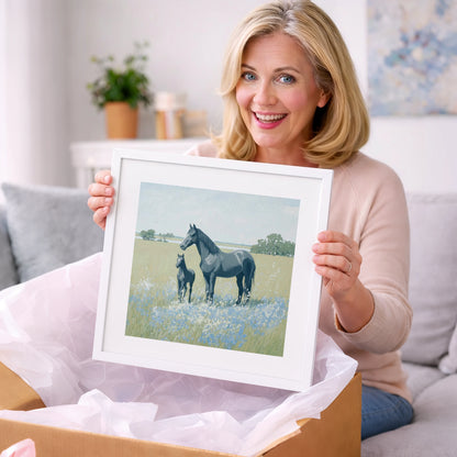 Slate Grey Summer Pasture - mare & foal art gift idea for horse lovers