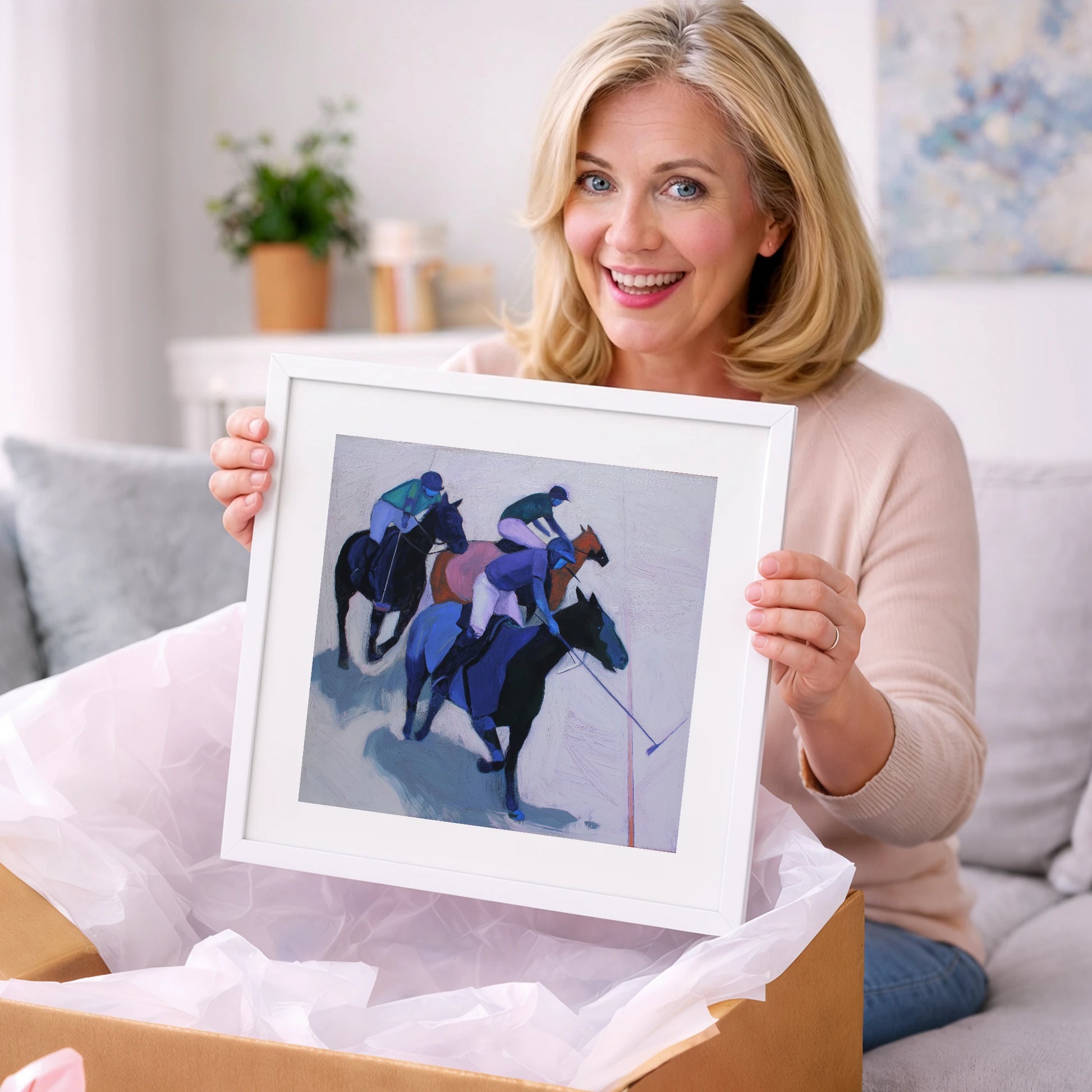 Midnight Pursuit on the Field - polo horse art gift idea for horse lovers