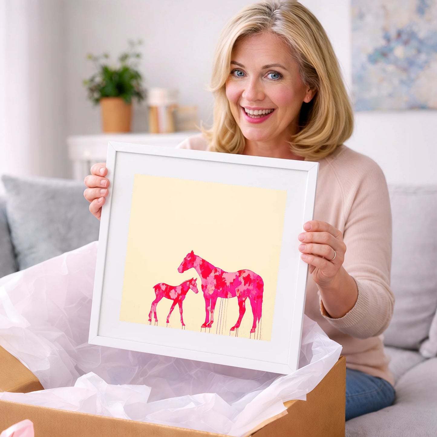 Magenta Mare and Foal - mare & foal art gift idea for horse lovers
