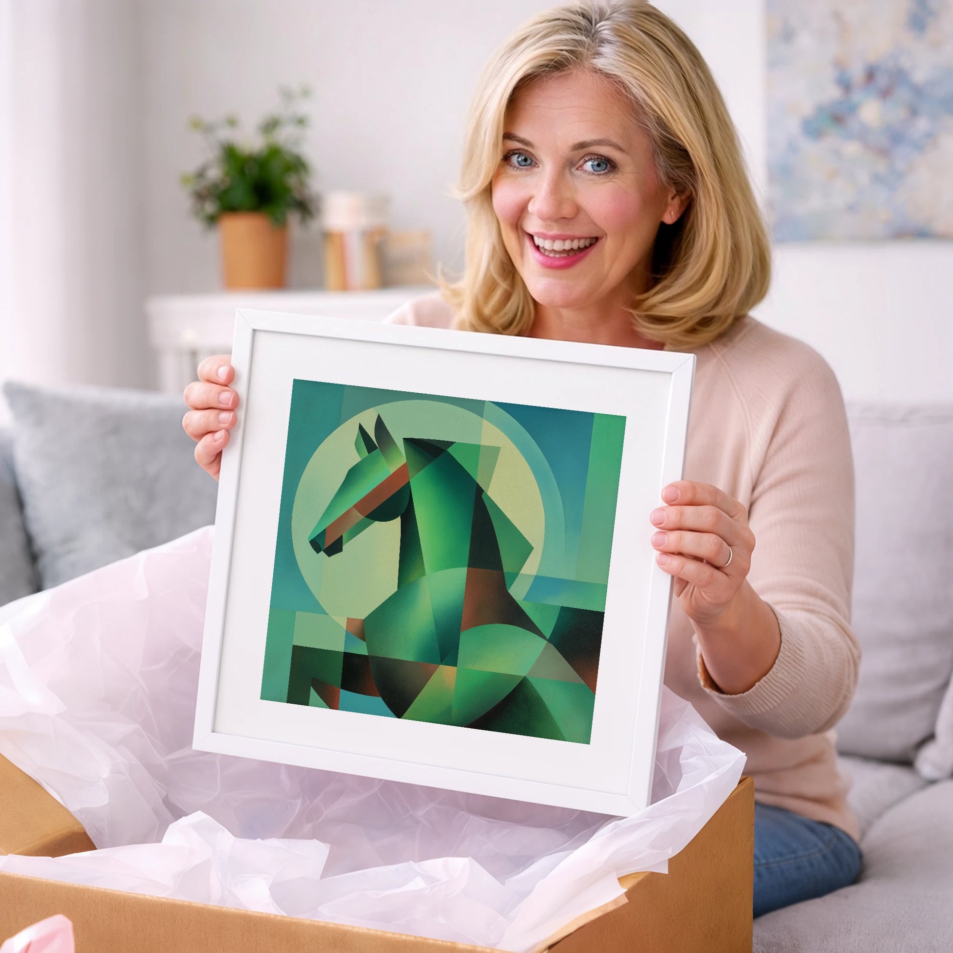 Geometric Emerald Profile - horse portrait art gift idea for horse lovers