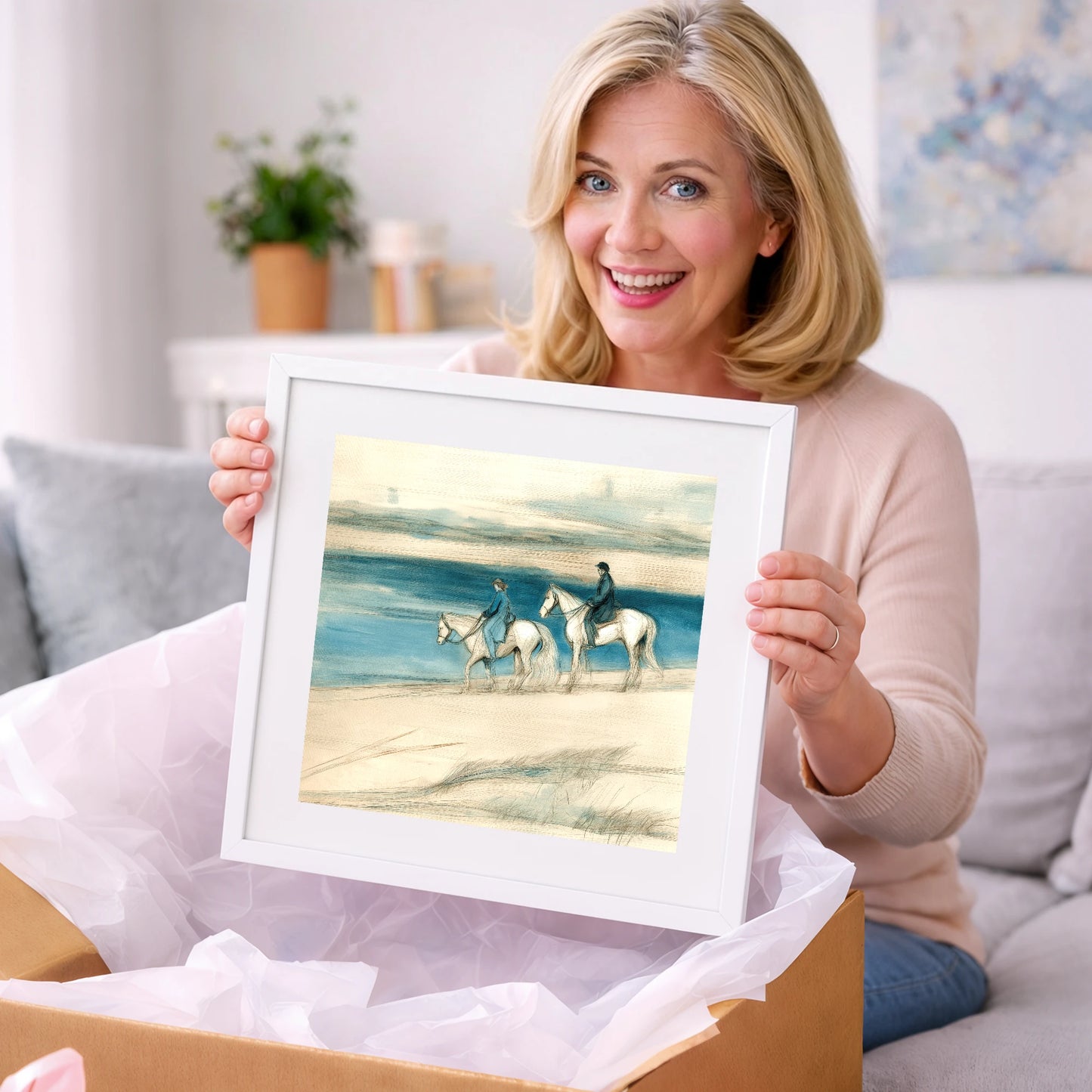 Tide Line Companions - beach horse art gift idea for horse lovers