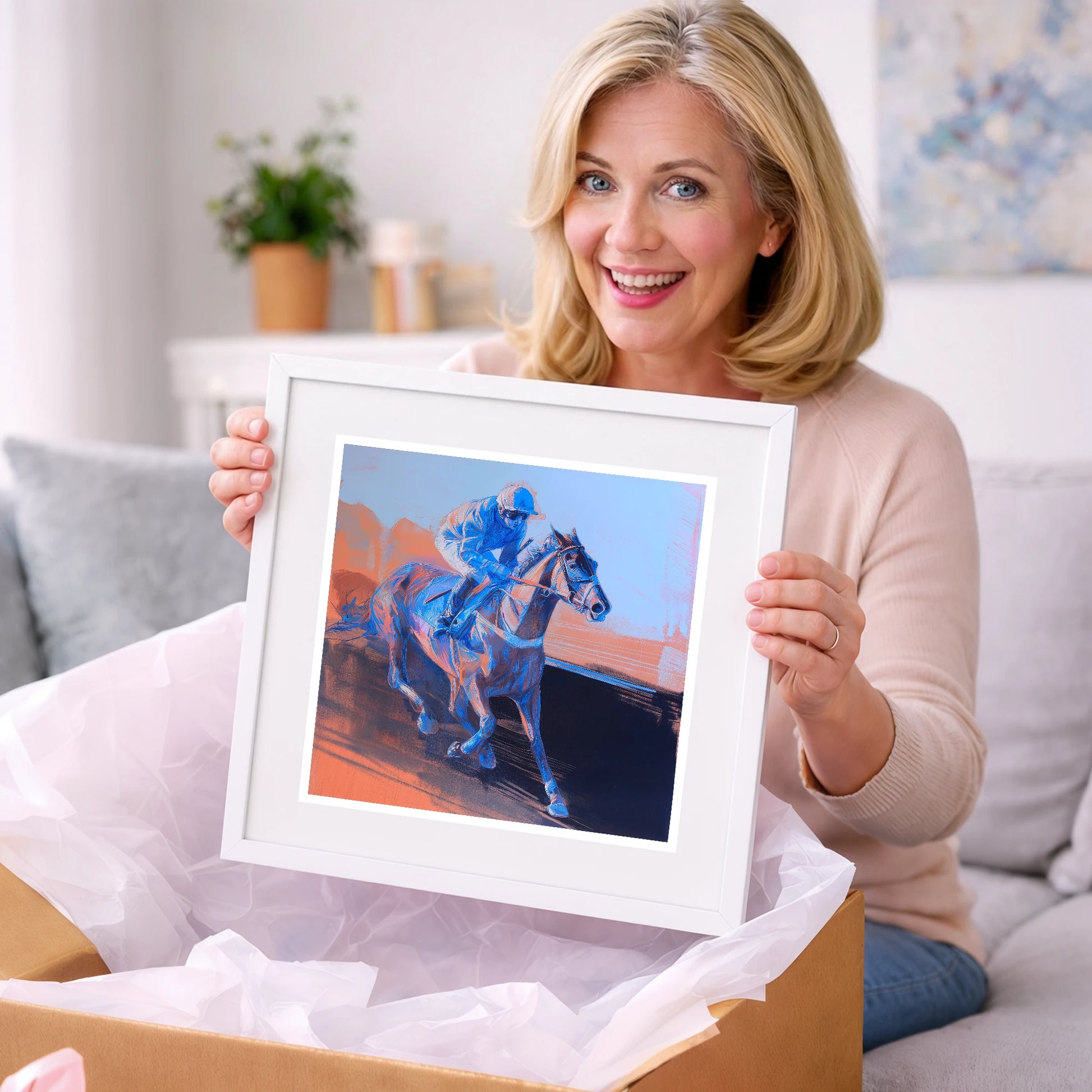 Indigo Stride - racing horse art gift idea for horse lovers