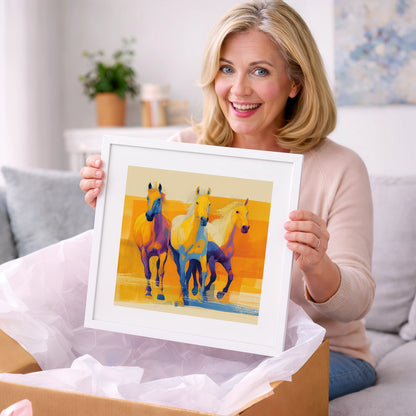 Three Vibrant Strides - horse landscape art gift idea for horse lovers