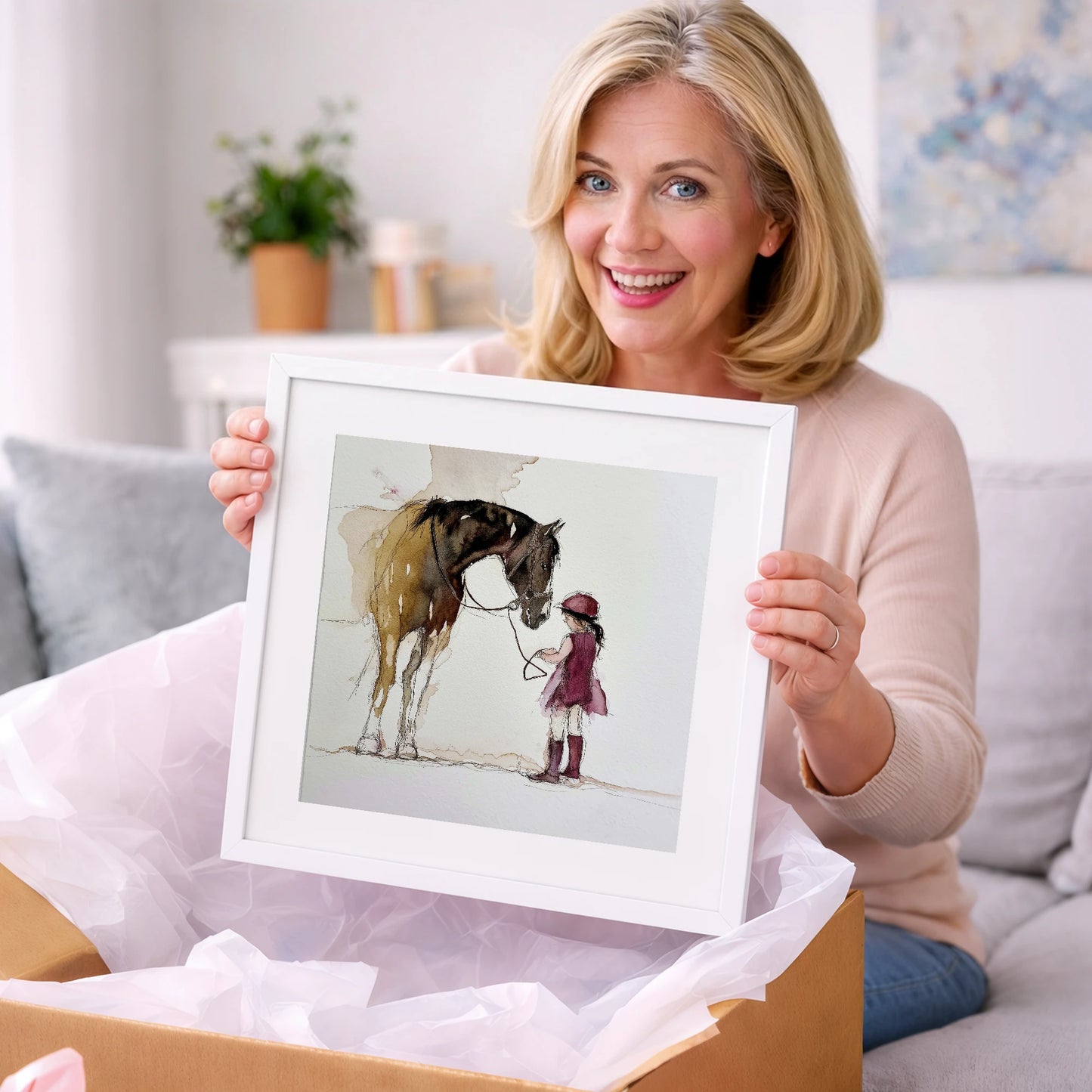A Gentle Bond - horse & rider art gift idea for horse lovers